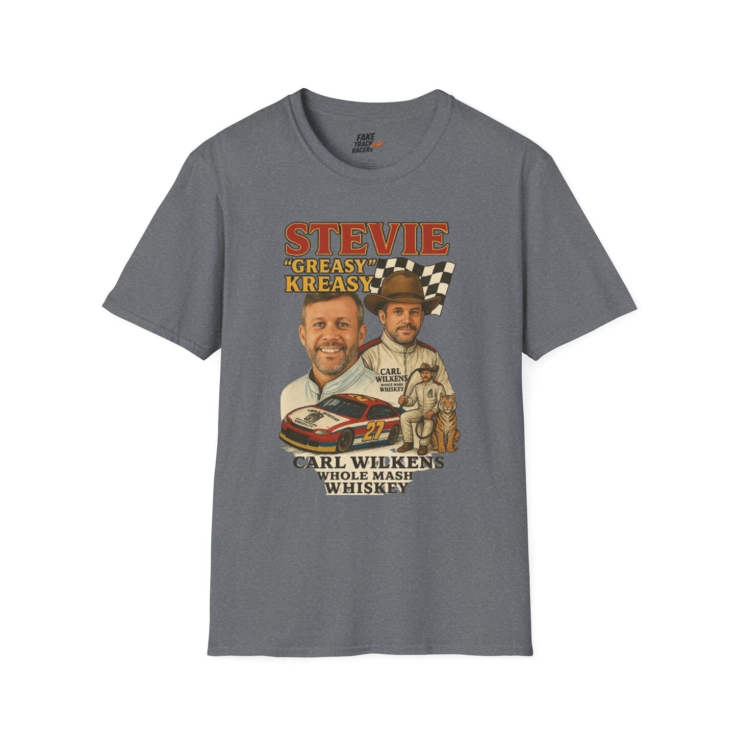 Vintage Style 90s Racing Tee Shirt STEVIE KREASY Whiskey Fake Track Racers