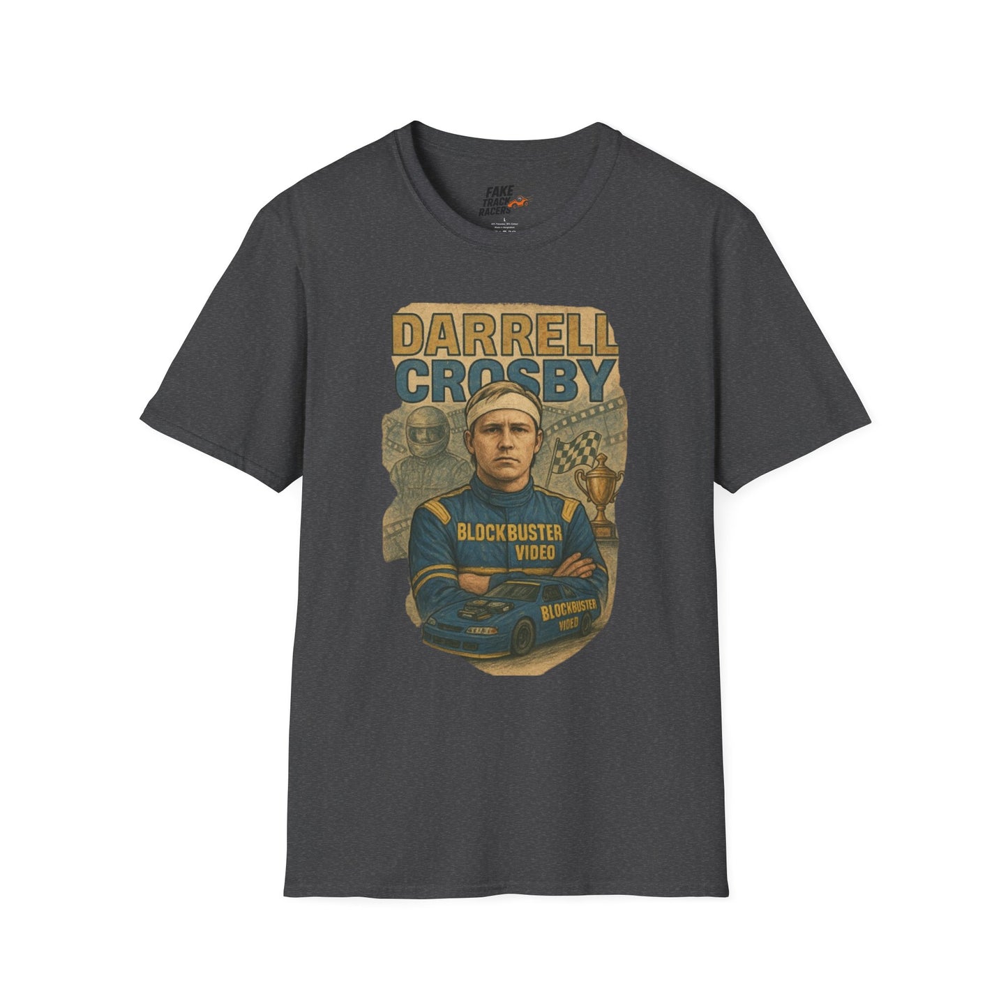 Vintage Style 90s Racing Tee Shirt DARRELL CROSBY Blockbuster Fake Track Racers