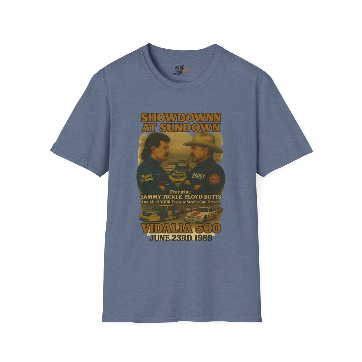 Vintage Style 90s Racing Tee Shirt SHOWDOWN AT SUNDOWN Fake Track Racers