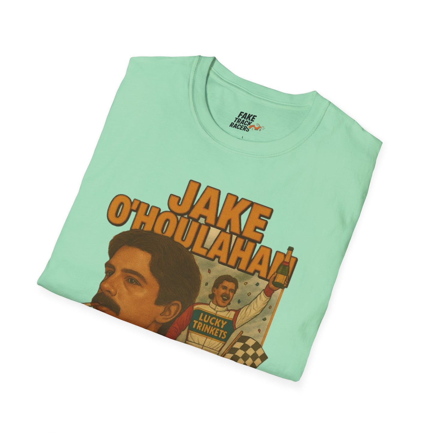 Vintage Style 90s Racing Tee Shirt JAKE OHOULAHAN Lucky Trinkets Fake Track Racers