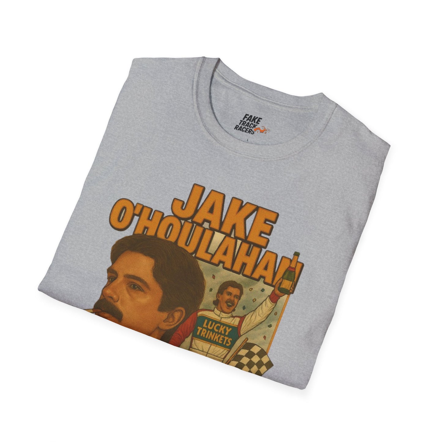 Vintage Style 90s Racing Tee Shirt JAKE OHOULAHAN Lucky Trinkets Fake Track Racers