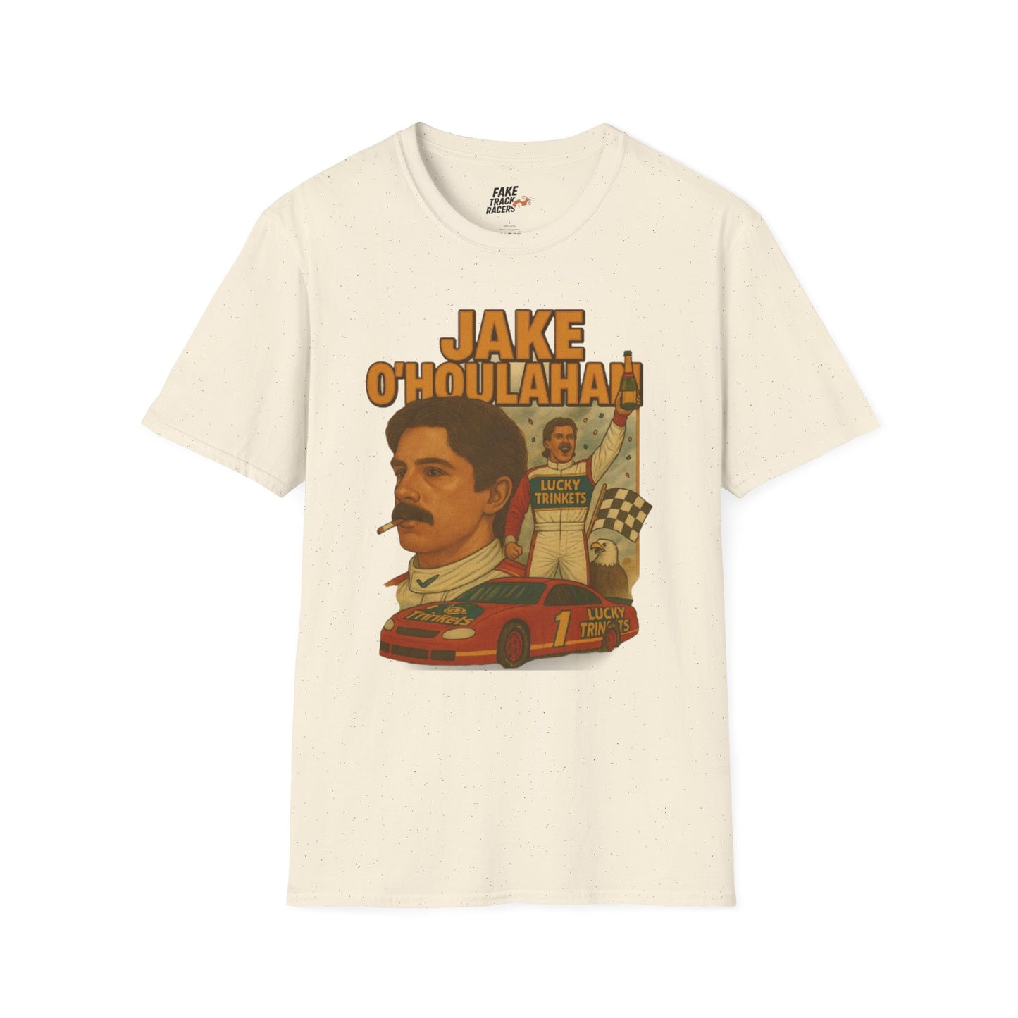 Vintage Style 90s Racing Tee Shirt JAKE OHOULAHAN Lucky Trinkets Fake Track Racers