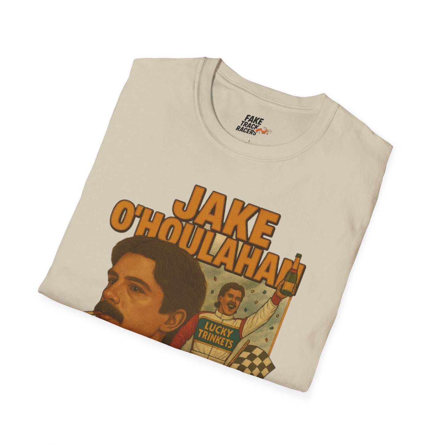 Vintage Style 90s Racing Tee Shirt JAKE OHOULAHAN Lucky Trinkets Fake Track Racers