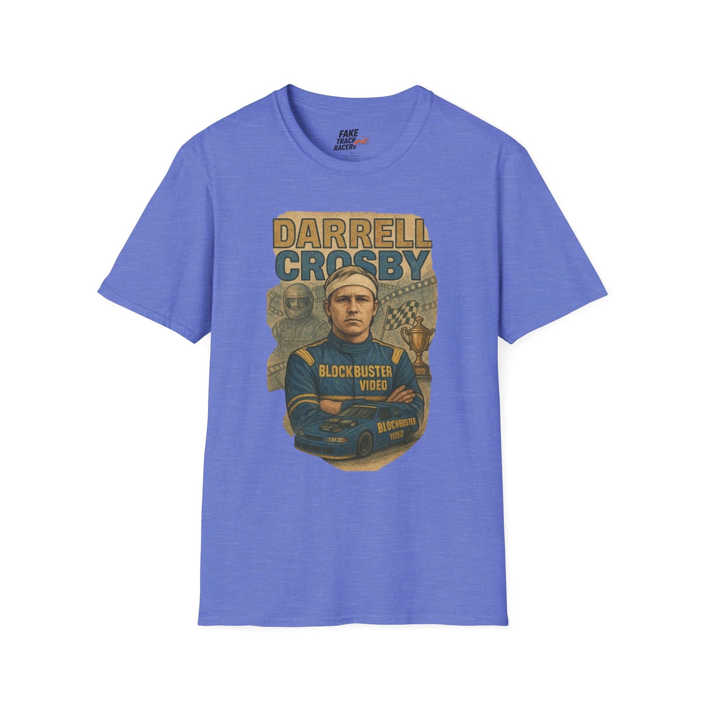 Vintage Style 90s Racing Tee Shirt DARRELL CROSBY Blockbuster Fake Track Racers