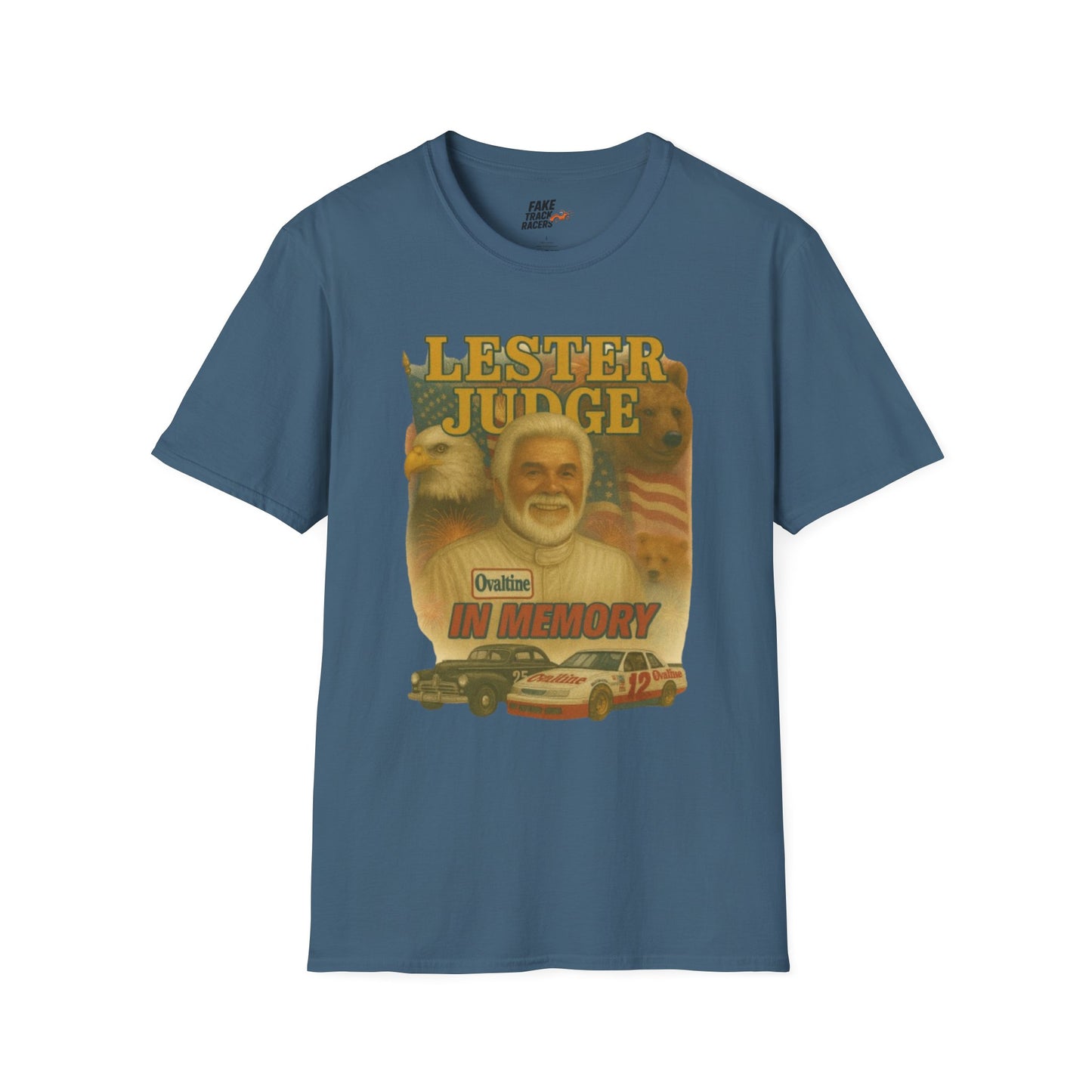 Vintage Style 90s Racing Tee Shirt LESTER JUDGE Memorial Shirt Fake Track Racers