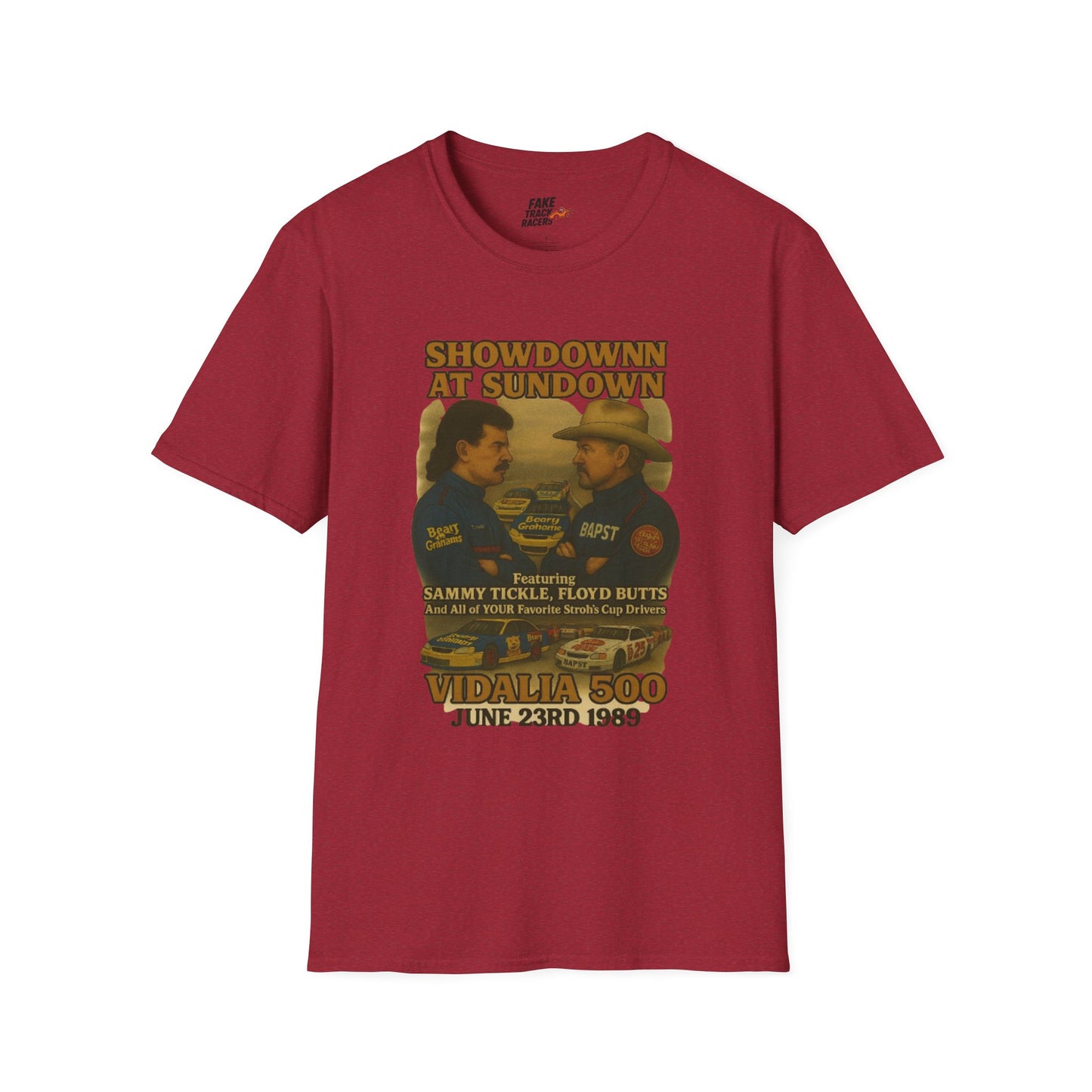 Vintage Style 90s Racing Tee Shirt SHOWDOWN AT SUNDOWN Fake Track Racers