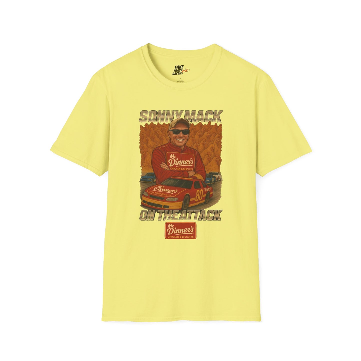 Vintage Style 90s Racing Tee Shirt SONNY MACK Mr Dinners Fake Track Racers