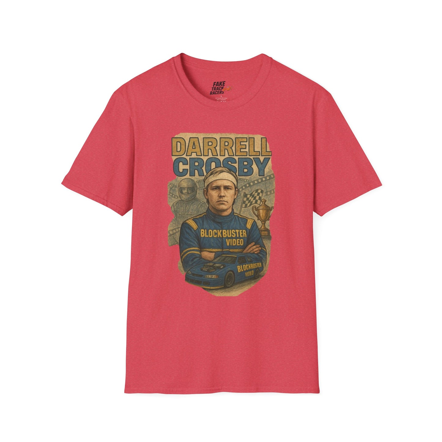 Vintage Style 90s Racing Tee Shirt DARRELL CROSBY Blockbuster Fake Track Racers