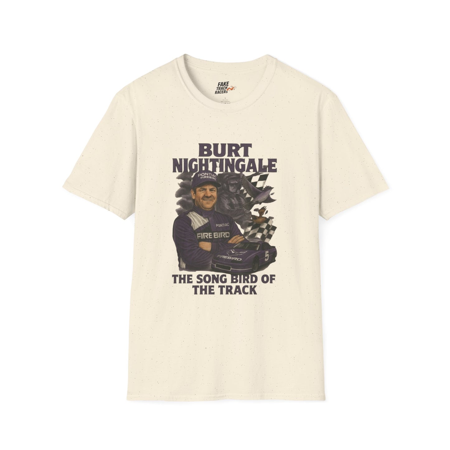 Vintage Style 90s Racing Tee Shirt BURT NIGHTINGALE Song Bird Fake Track Racers