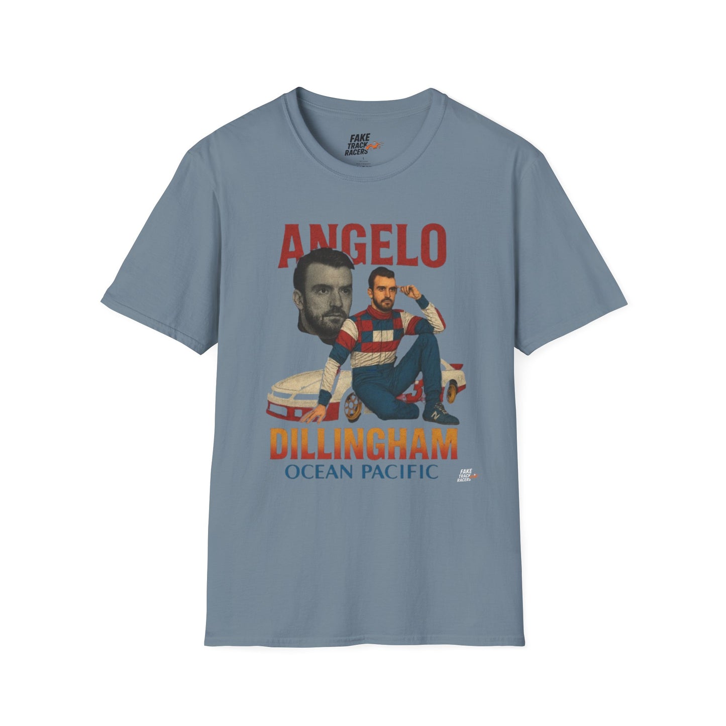 Vintage Style 90s Racing Tee Shirt ANGELO DILLINGHAM Ocean Pacific Fake Track Racers