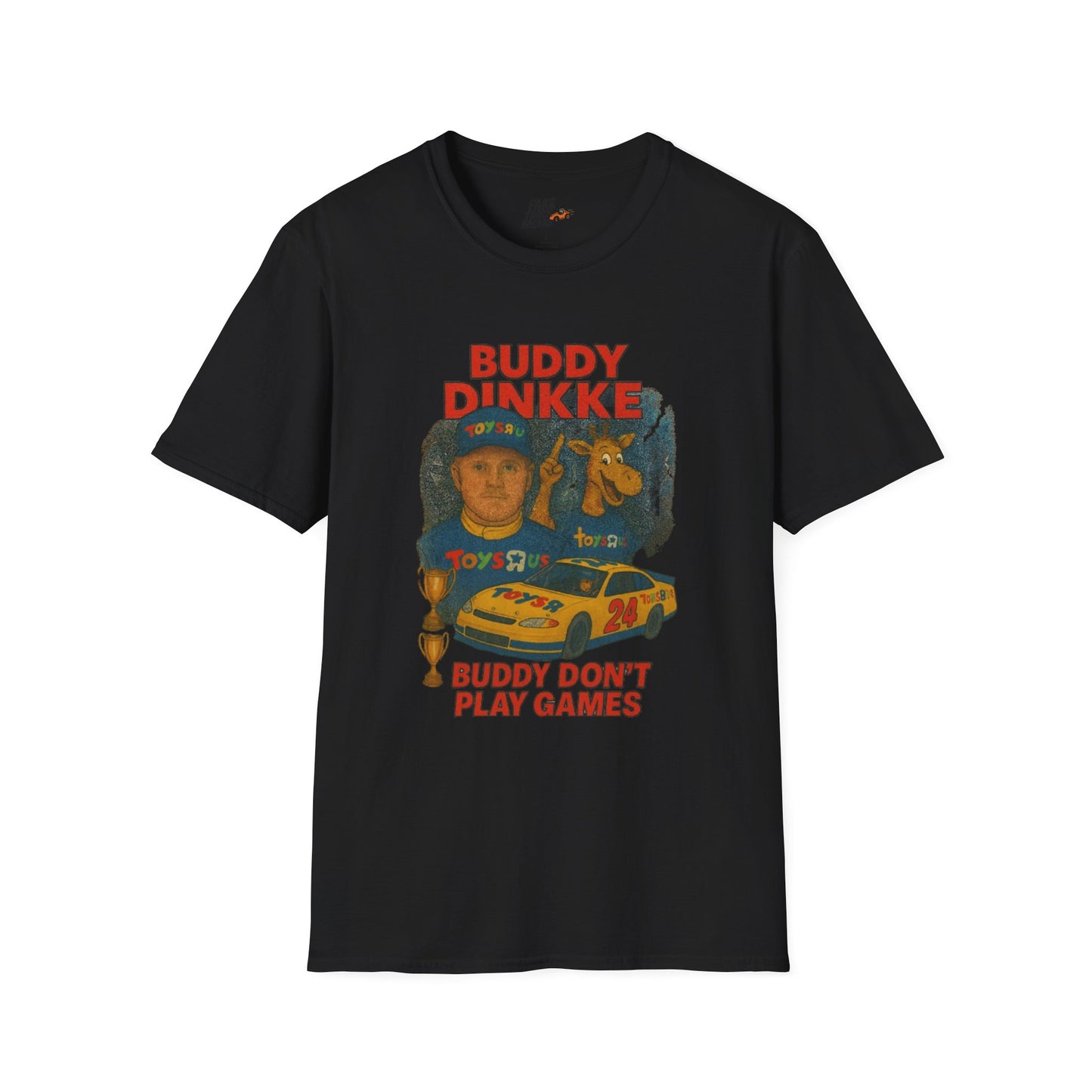 Vintage Style 90s Racing Tee Shirt BUDDY DINKKE Toys R Us Shirt Fake Track Racers
