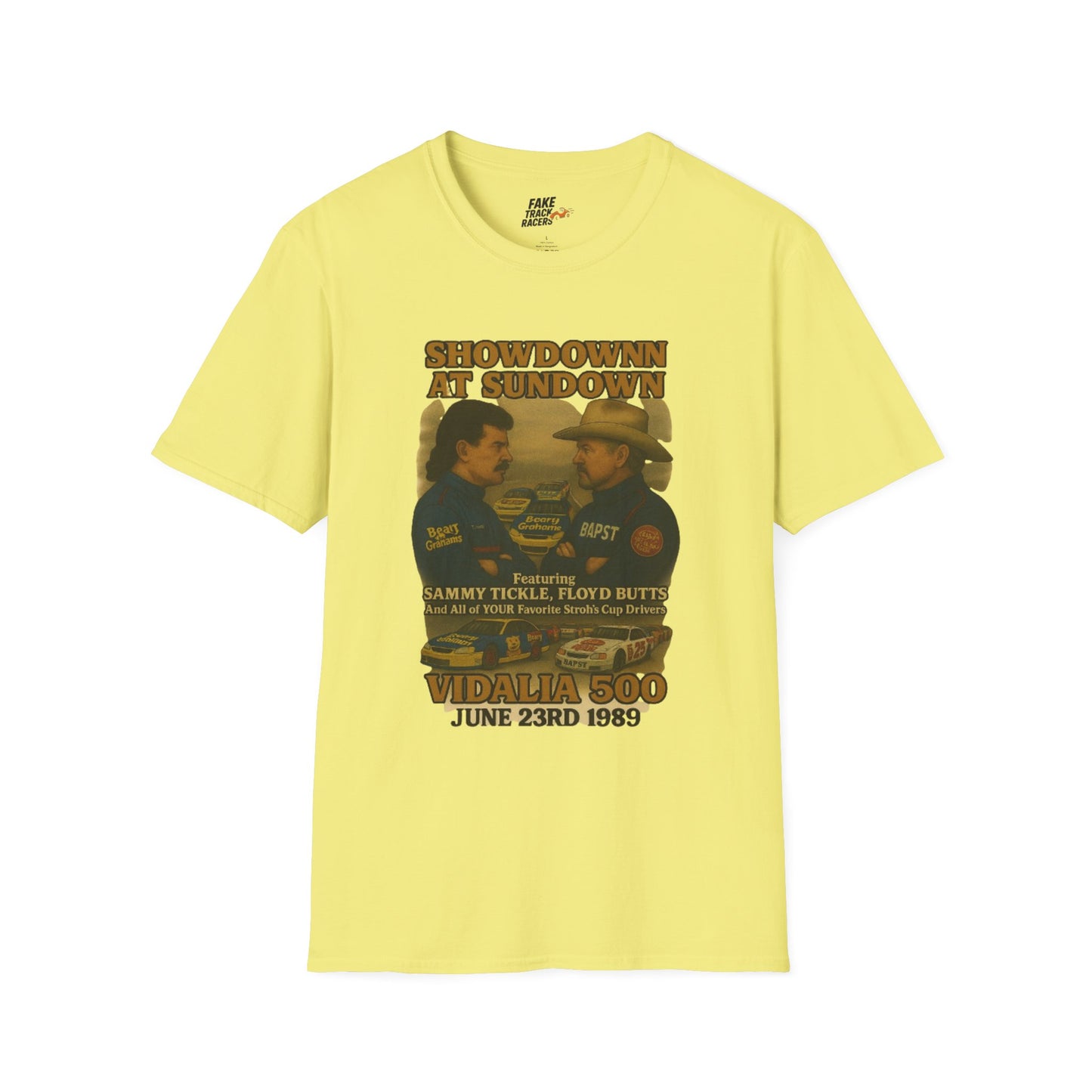 Vintage Style 90s Racing Tee Shirt SHOWDOWN AT SUNDOWN Fake Track Racers