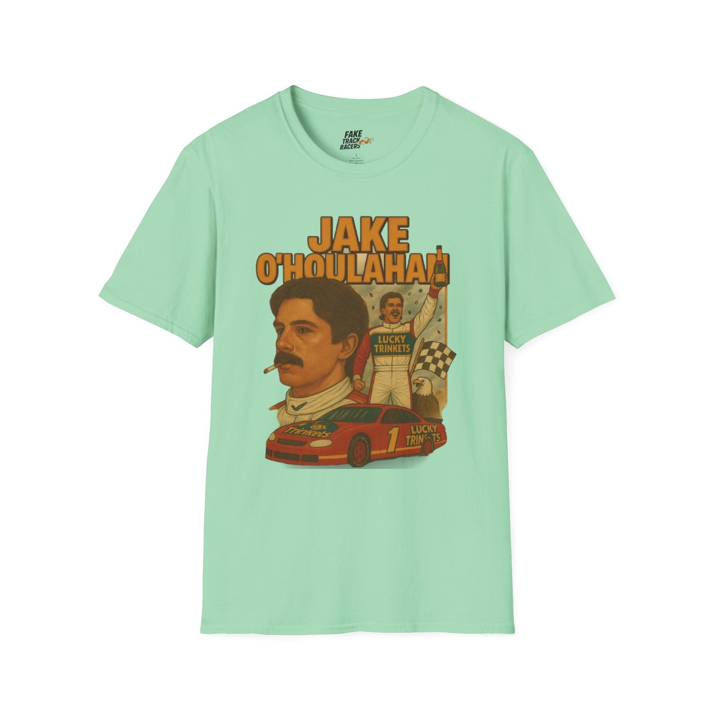 Vintage Style 90s Racing Tee Shirt JAKE OHOULAHAN Lucky Trinkets Fake Track Racers