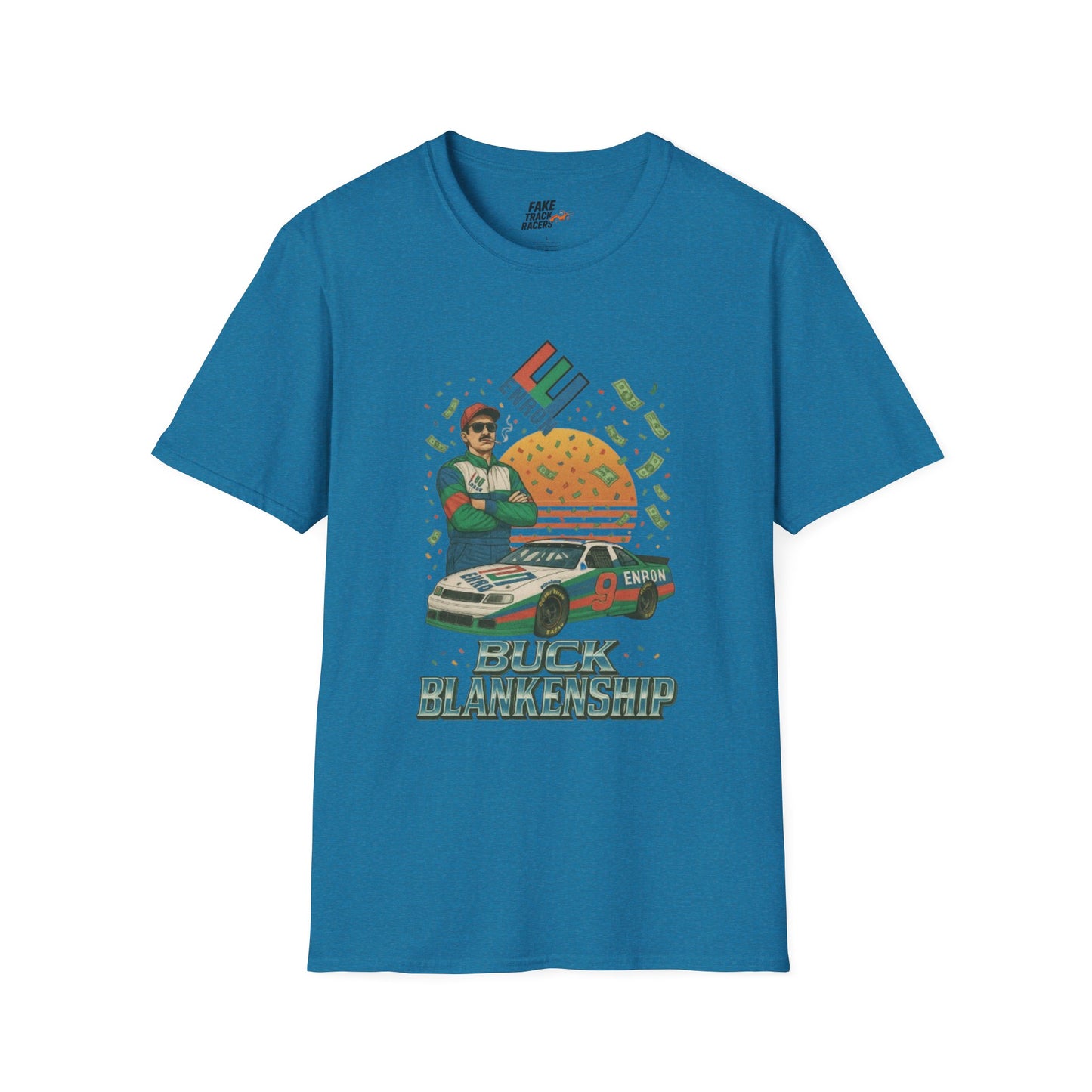 Vintage Style 90s Racing Tee Shirt BUCK BLANKENSHIP Enron Fake Track Racers