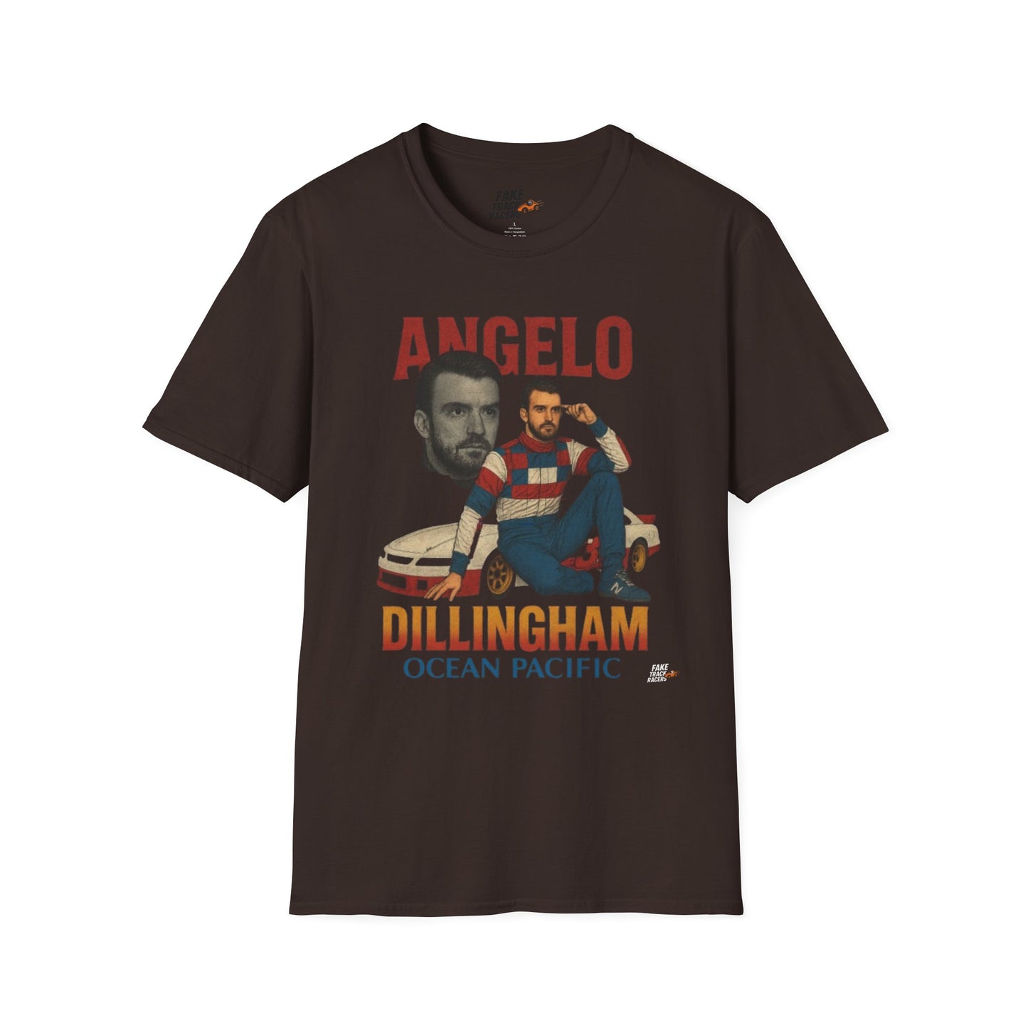 Vintage Style 90s Racing Tee Shirt ANGELO DILLINGHAM Ocean Pacific Fake Track Racers