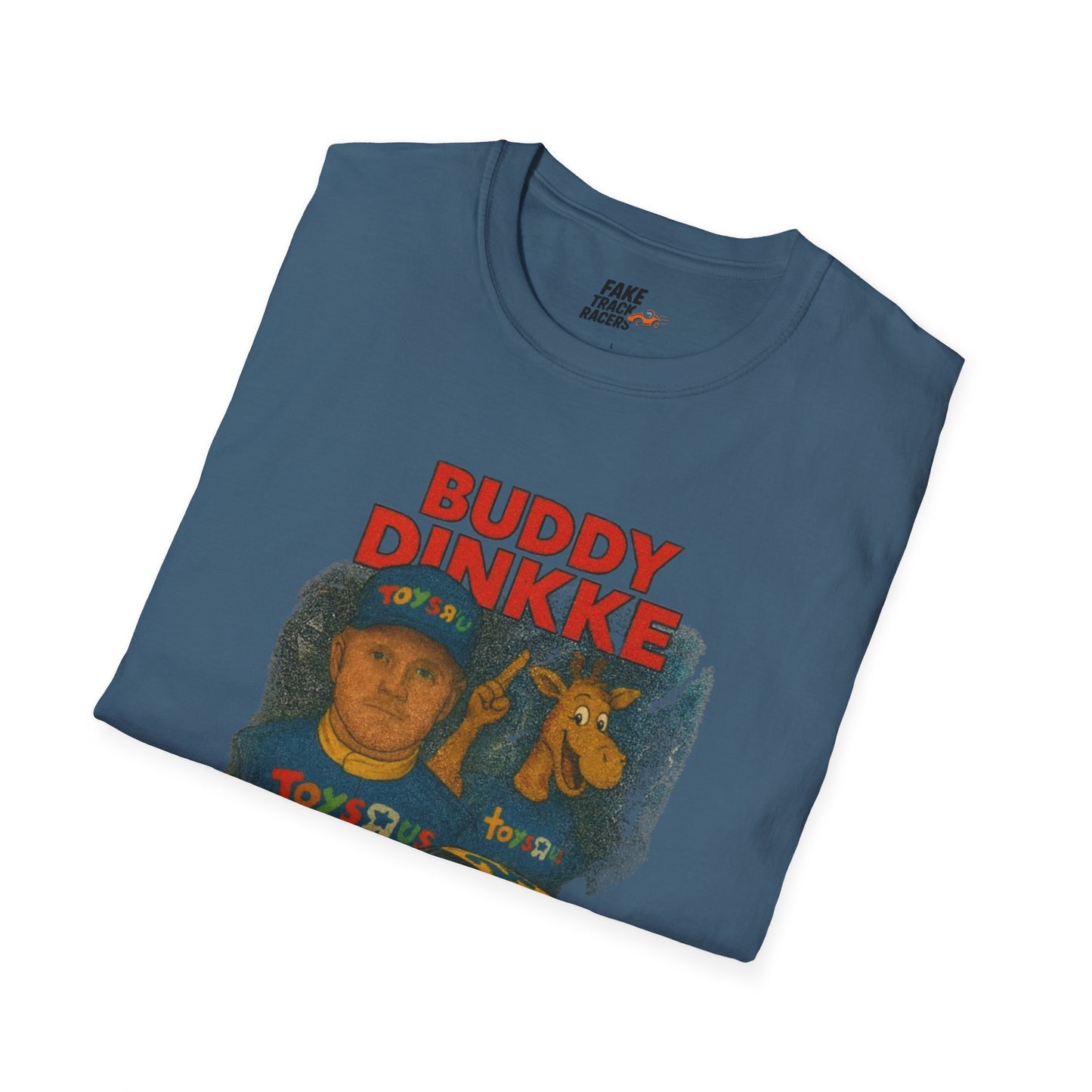 Vintage Style 90s Racing Tee Shirt BUDDY DINKKE Toys R Us Shirt Fake Track Racers