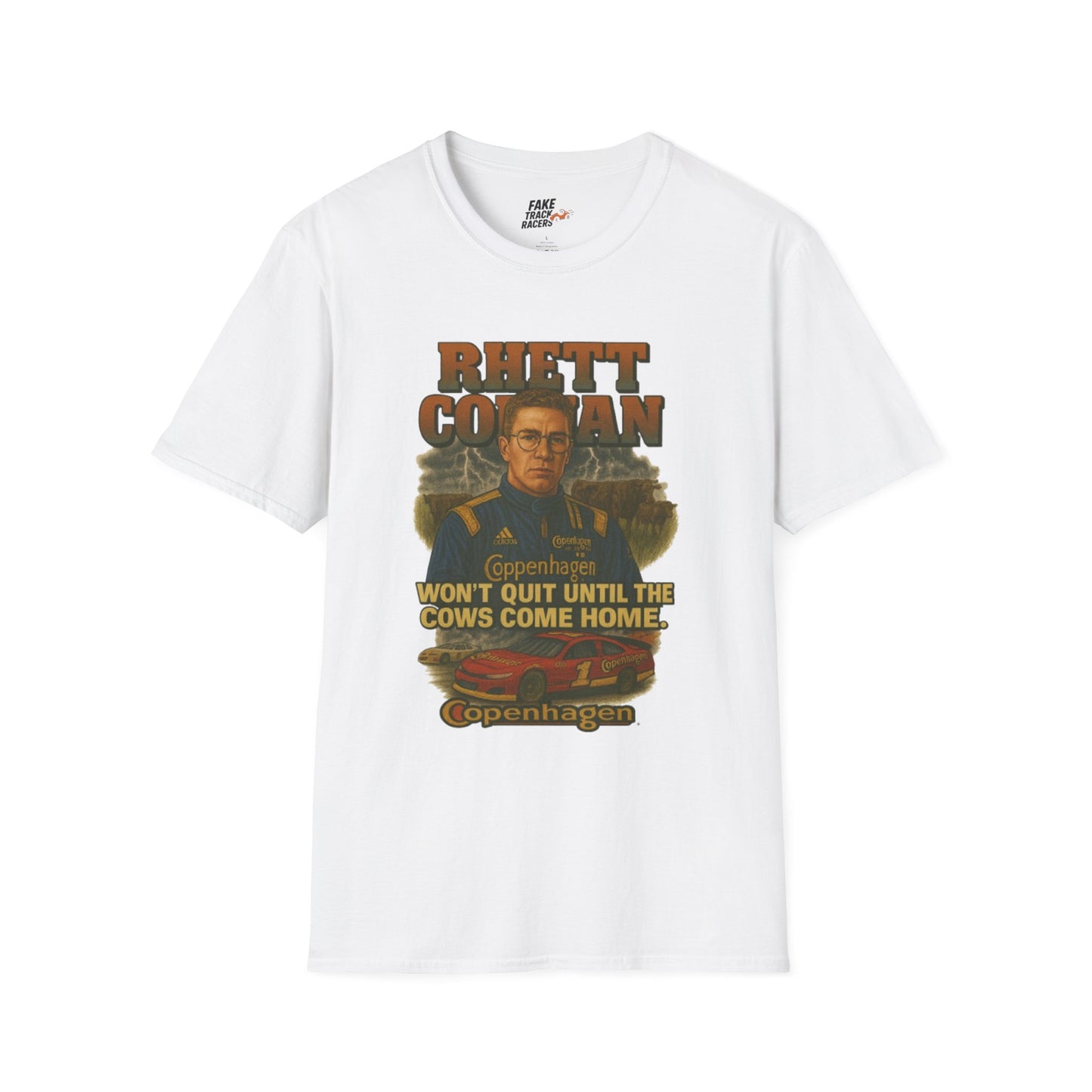 Vintage 90s Racing Tee Shirt RHETT COWAN, Fake Track Racing Shirt