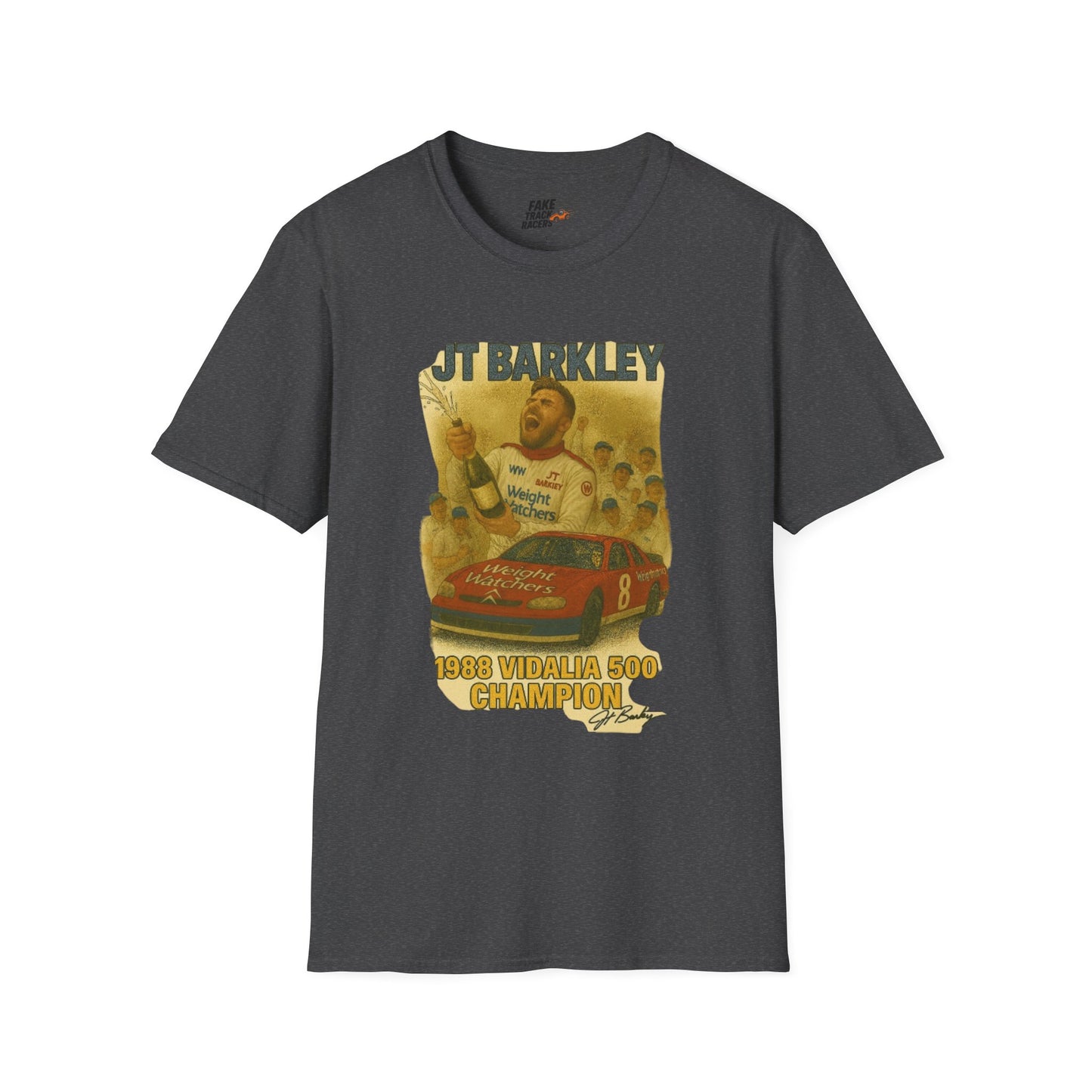 Vintage Style 90s Racing Tee Shirt JT BARKLEY Champion Shirt Fake Track Racers