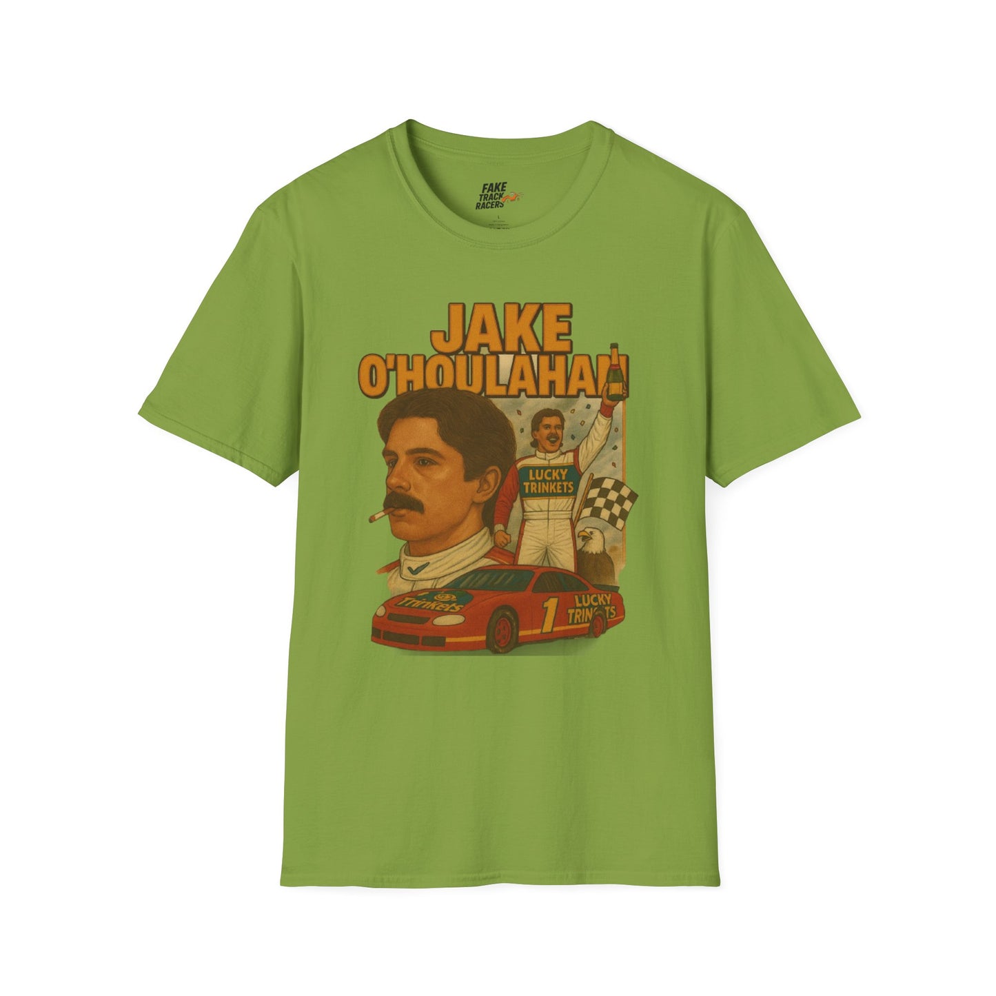 Vintage Style 90s Racing Tee Shirt JAKE OHOULAHAN Lucky Trinkets Fake Track Racers