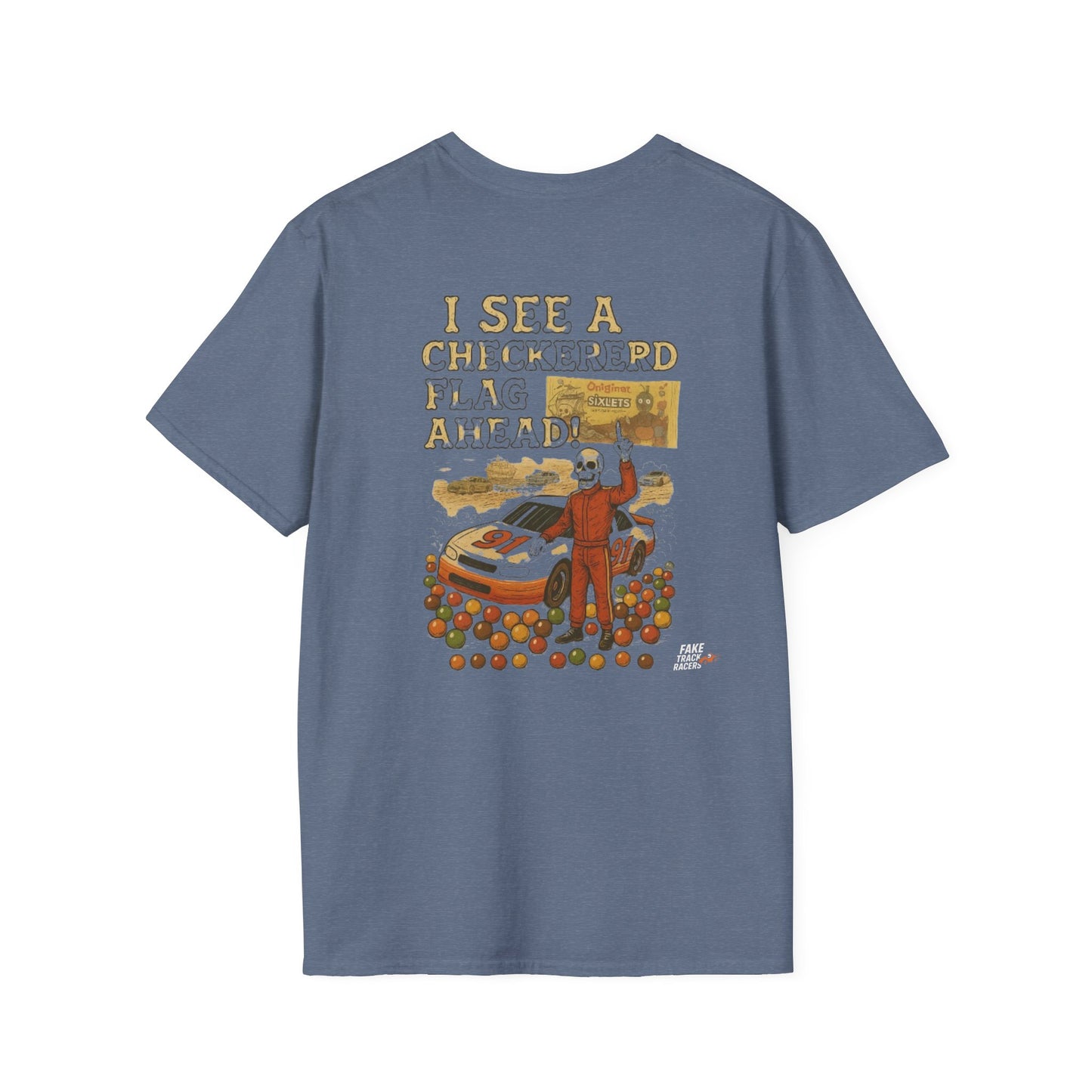 Vintage Style 90s Racing Tee JED NEWMAN Pirate Fake Track Racers