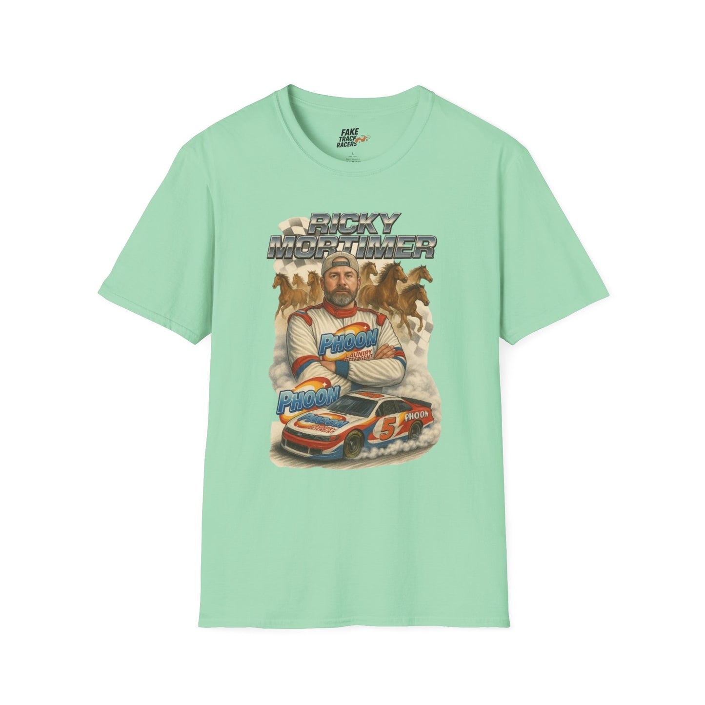 Vintage Style 90s Racing Tee Shirt RICKY MORTIMER PHOON Fake Track Racers