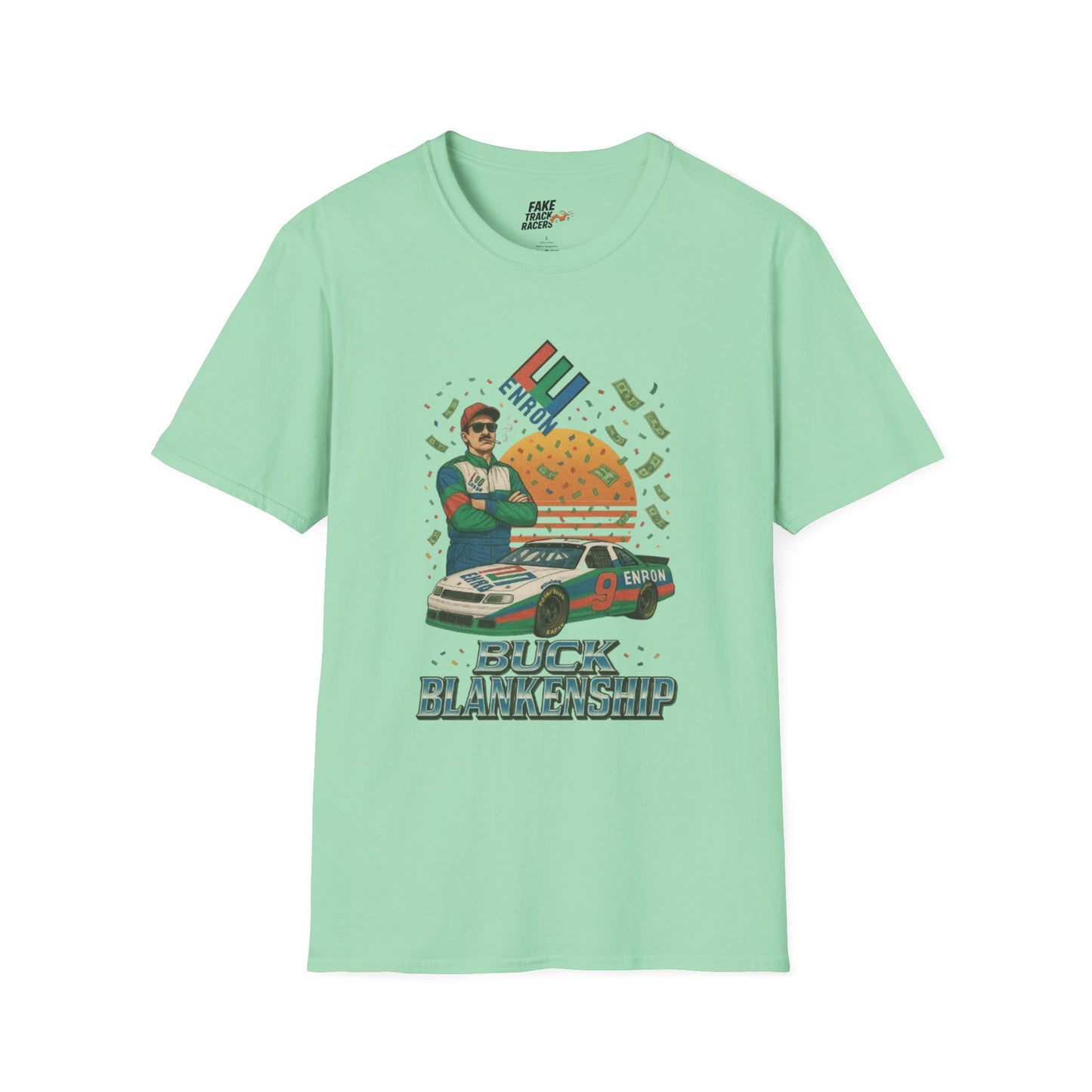 Vintage Style 90s Racing Tee Shirt BUCK BLANKENSHIP Enron Fake Track Racers