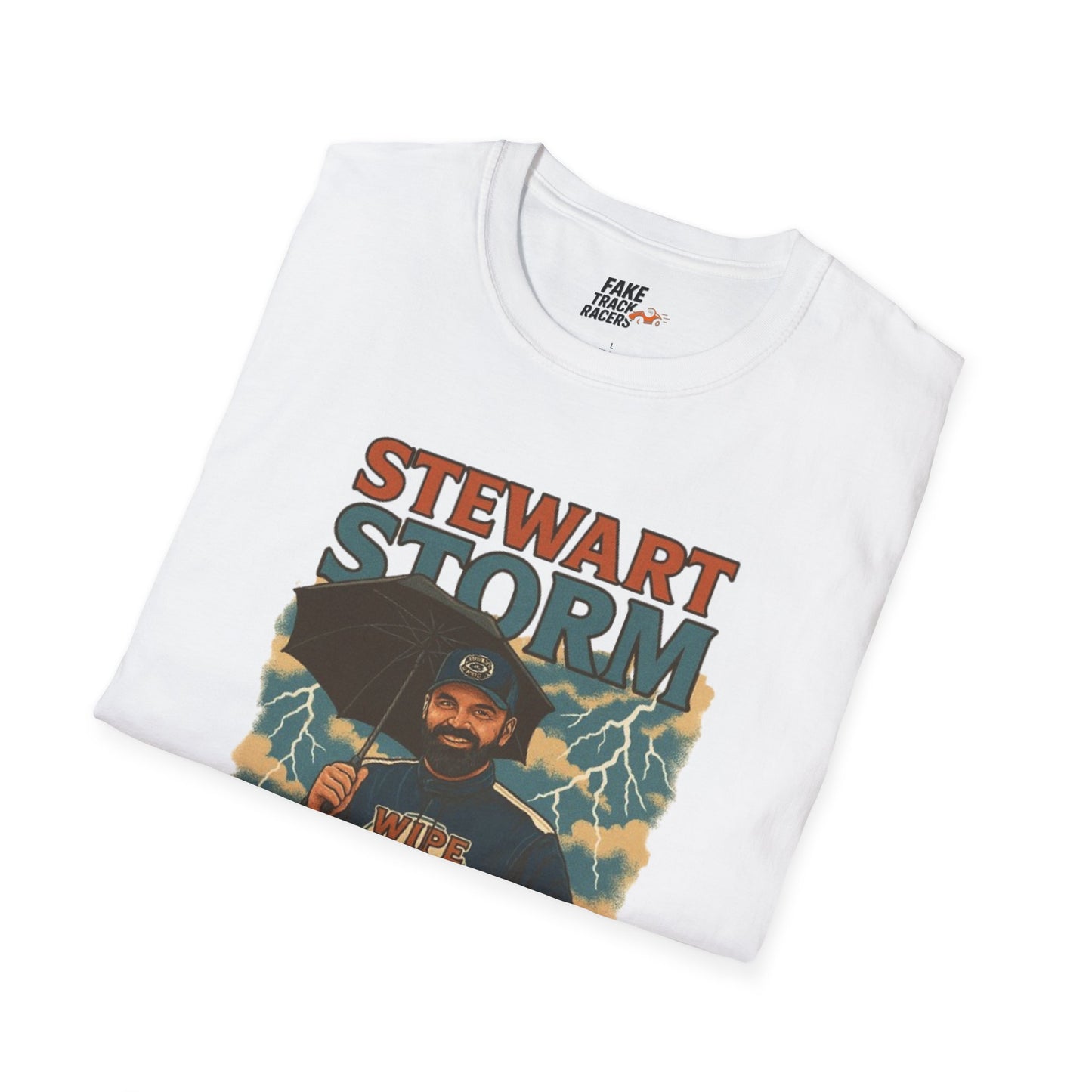 Vintage Style 90s Racing Tee Shirt STEWART STORM Wipe Boss Fake Track Racers