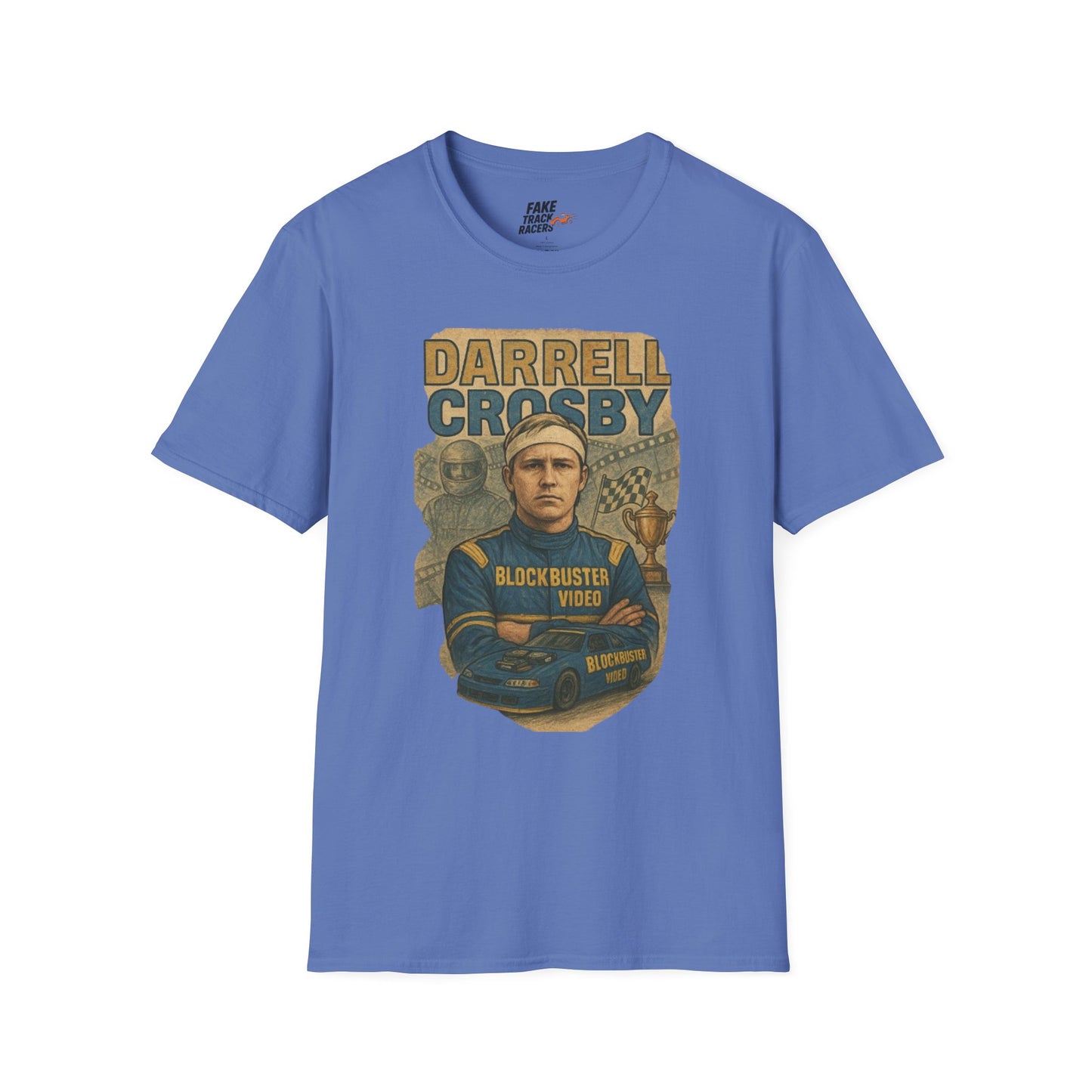 Vintage Style 90s Racing Tee Shirt DARRELL CROSBY Blockbuster Fake Track Racers