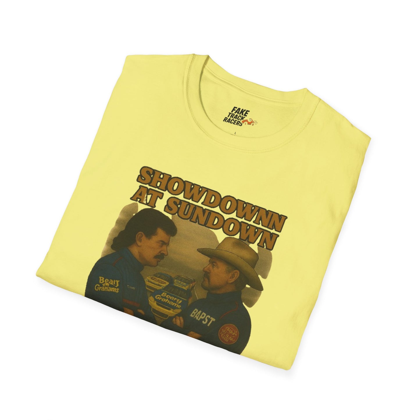 Vintage Style 90s Racing Tee Shirt SHOWDOWN AT SUNDOWN Fake Track Racers