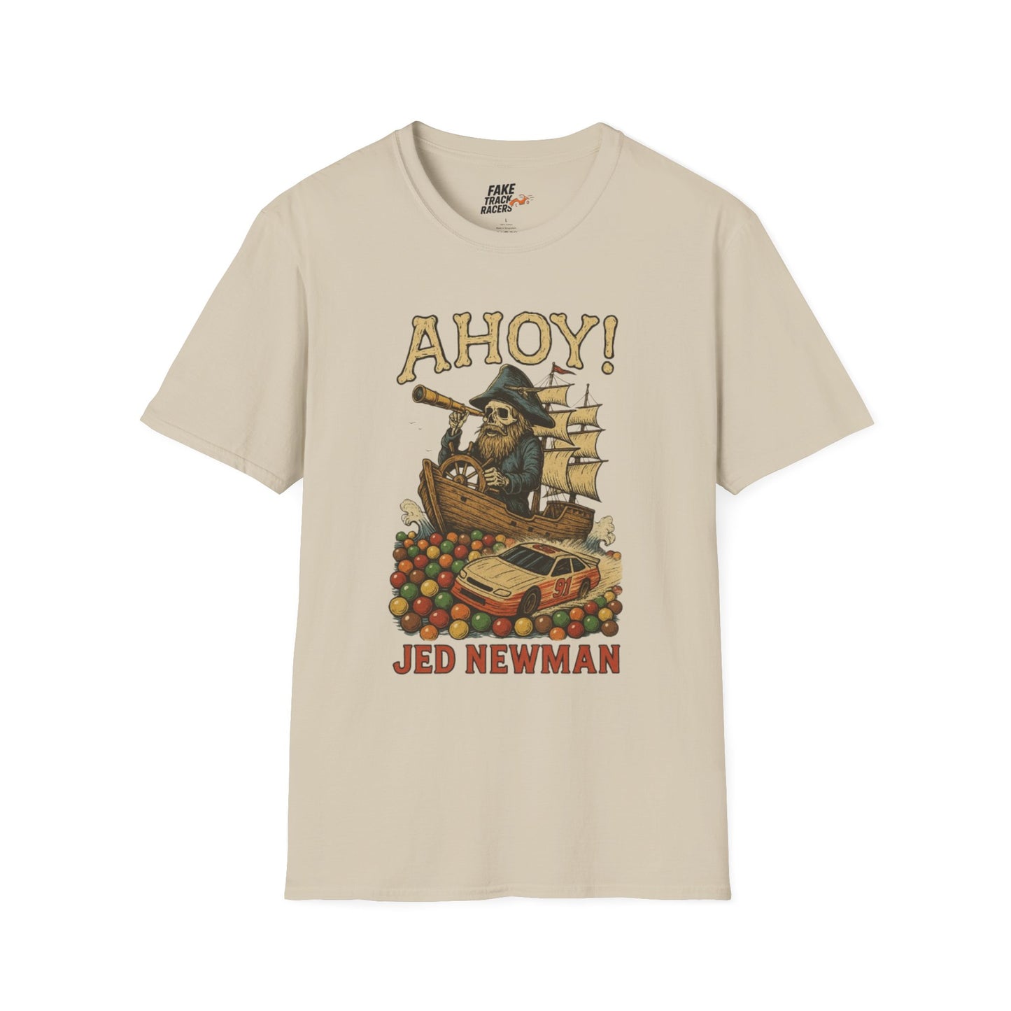 Vintage Style 90s Racing Tee JED NEWMAN Pirate Fake Track Racers