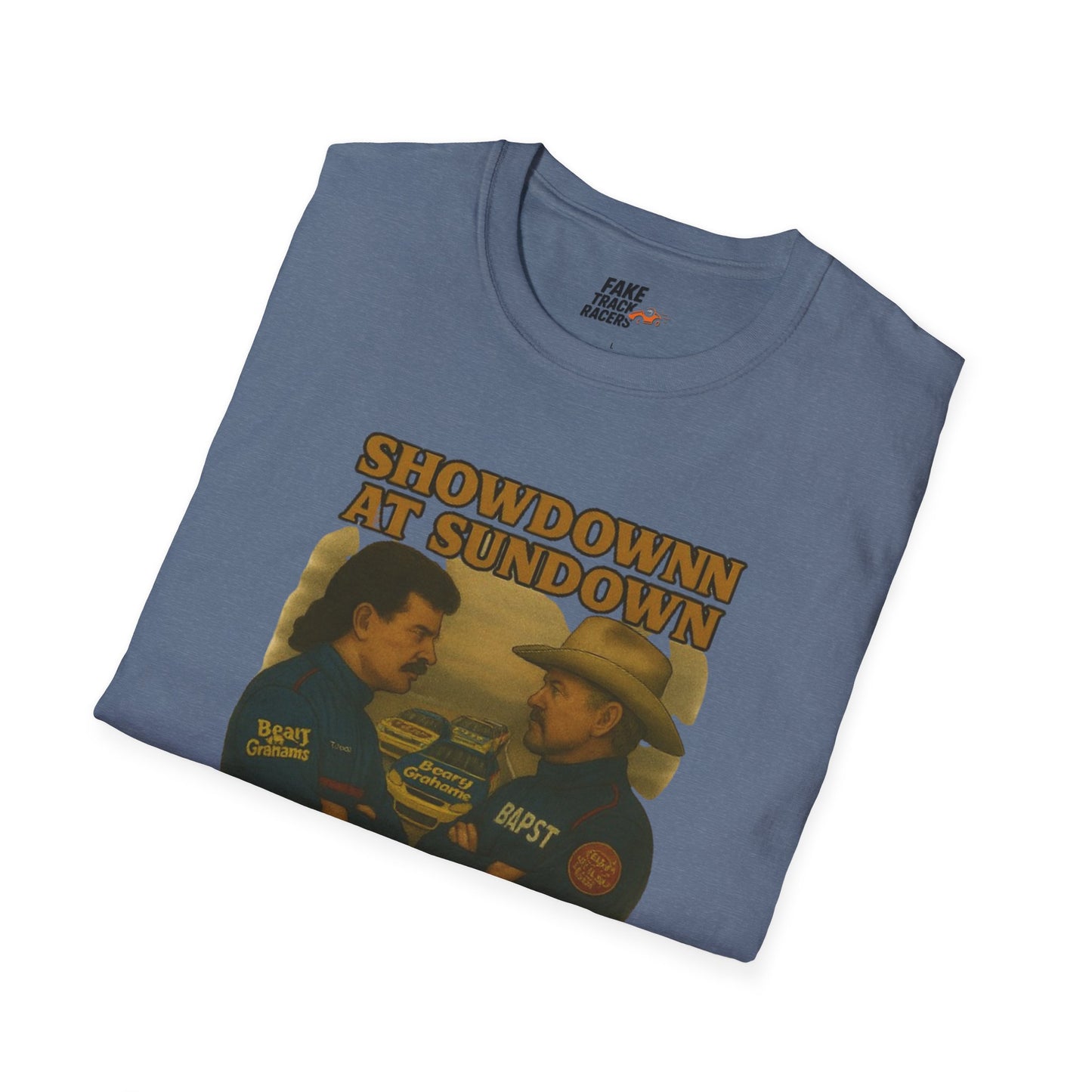 Vintage Style 90s Racing Tee Shirt SHOWDOWN AT SUNDOWN Fake Track Racers