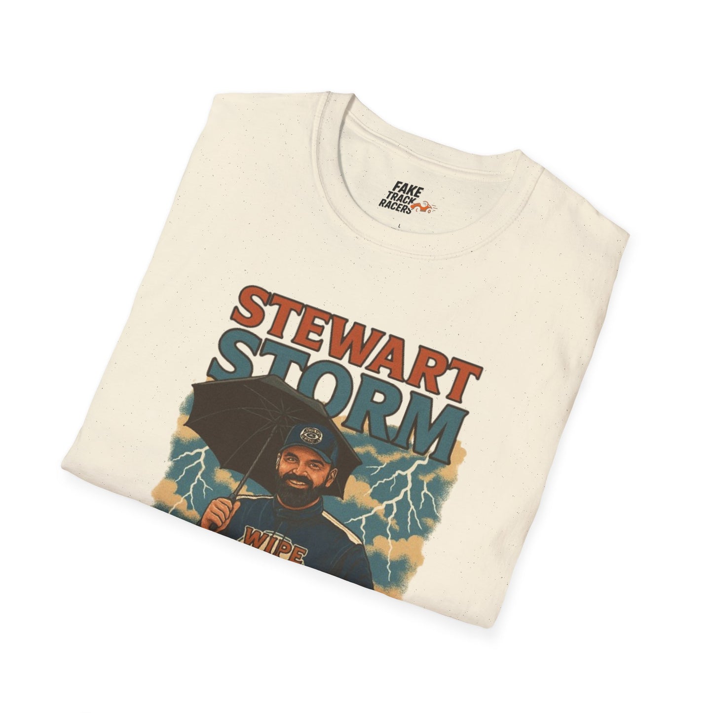 Vintage Style 90s Racing Tee Shirt STEWART STORM Wipe Boss Fake Track Racers
