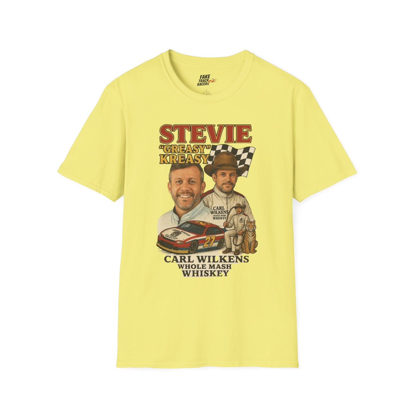 Vintage Style 90s Racing Tee Shirt STEVIE KREASY Whiskey Fake Track Racers