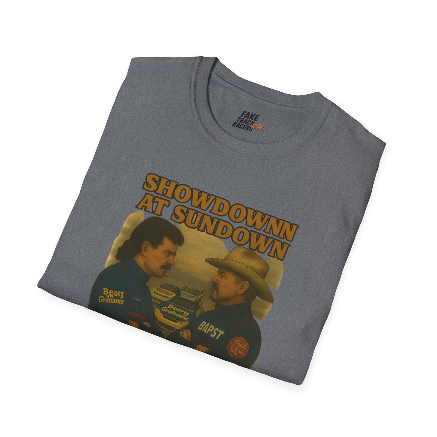 Vintage Style 90s Racing Tee Shirt SHOWDOWN AT SUNDOWN Fake Track Racers
