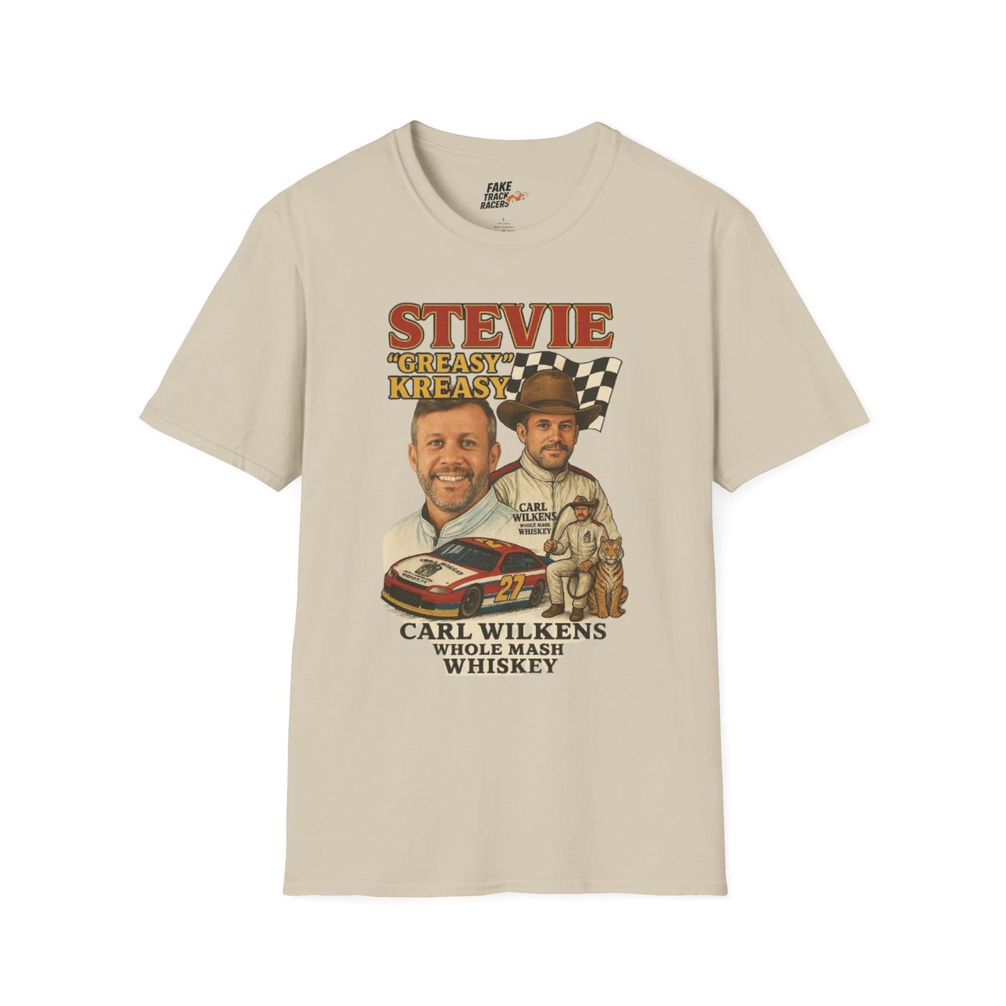 Vintage Style 90s Racing Tee Shirt STEVIE KREASY Whiskey Fake Track Racers
