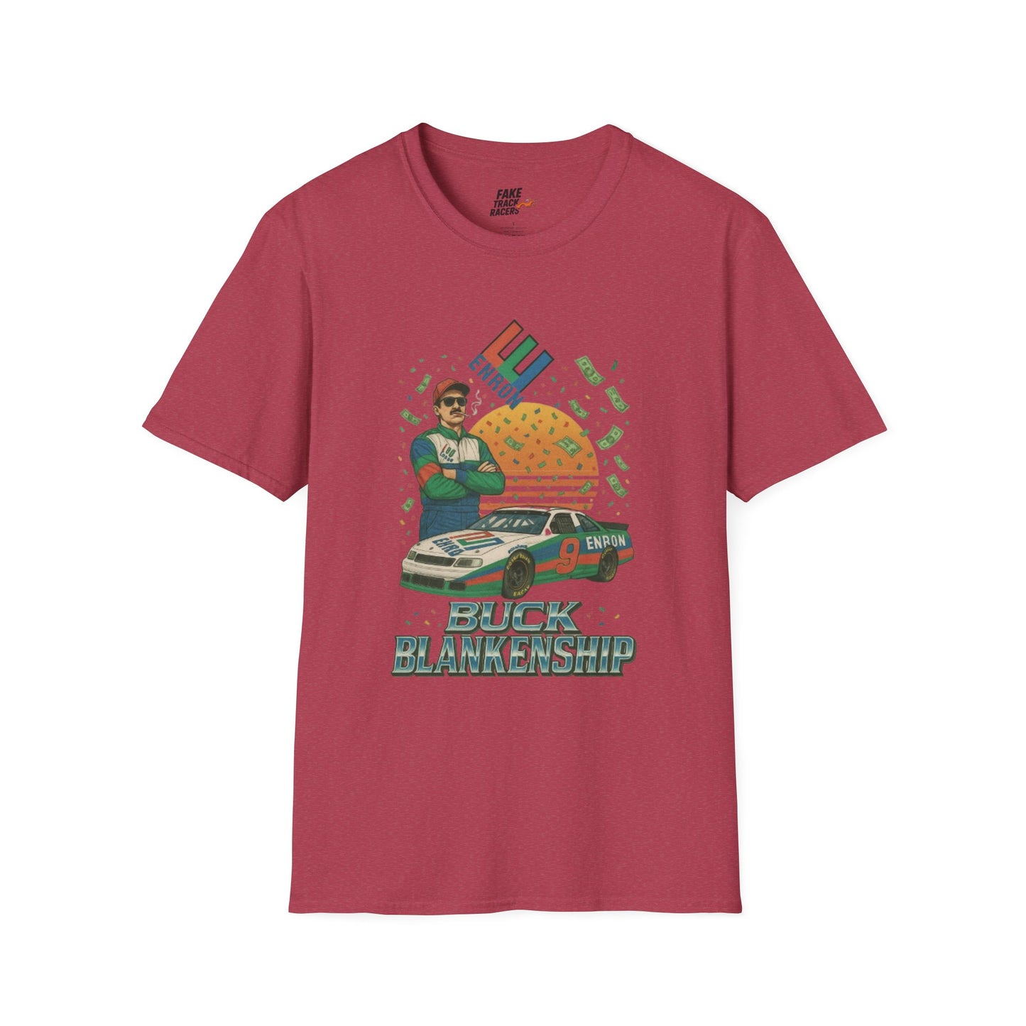 Vintage Style 90s Racing Tee Shirt BUCK BLANKENSHIP Enron Fake Track Racers