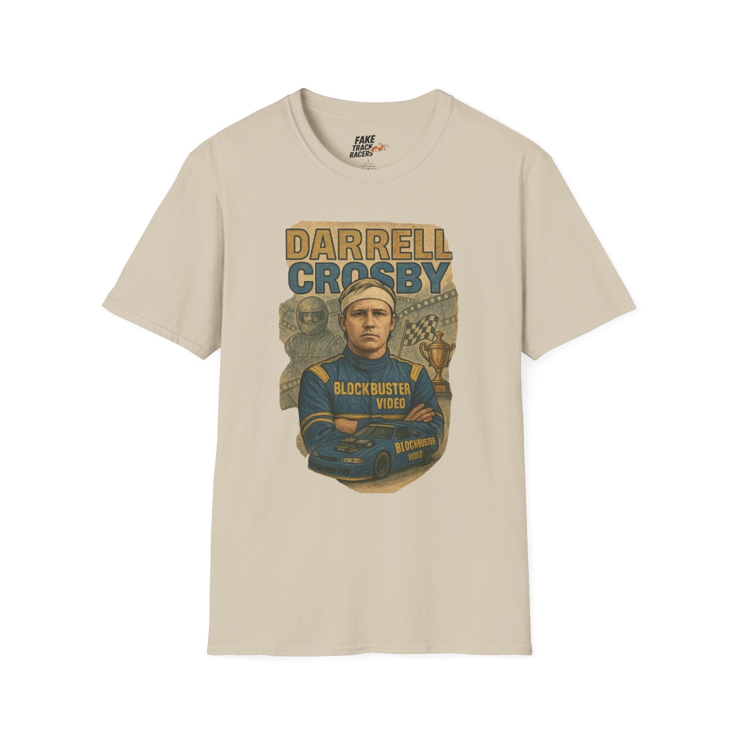 Vintage Style 90s Racing Tee Shirt DARRELL CROSBY Blockbuster Fake Track Racers