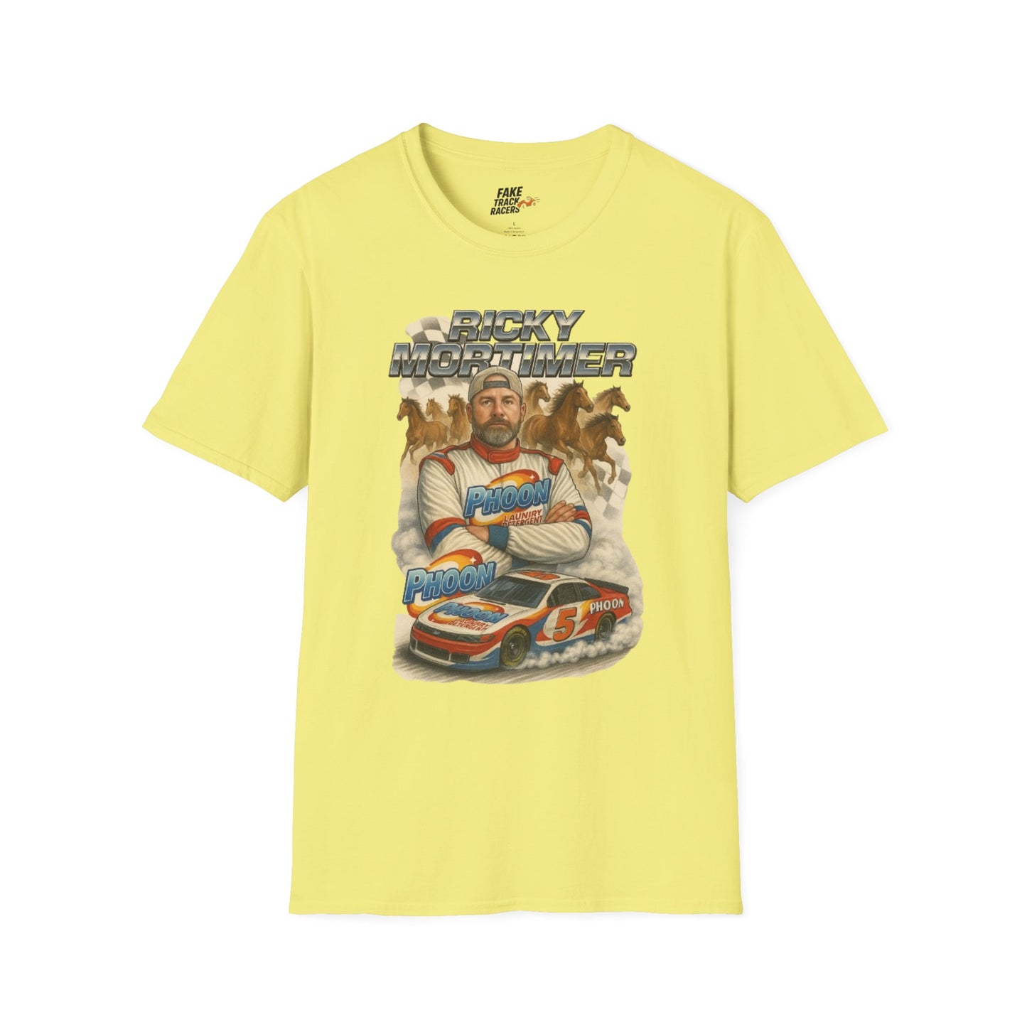 Vintage Style 90s Racing Tee Shirt RICKY MORTIMER PHOON Fake Track Racers