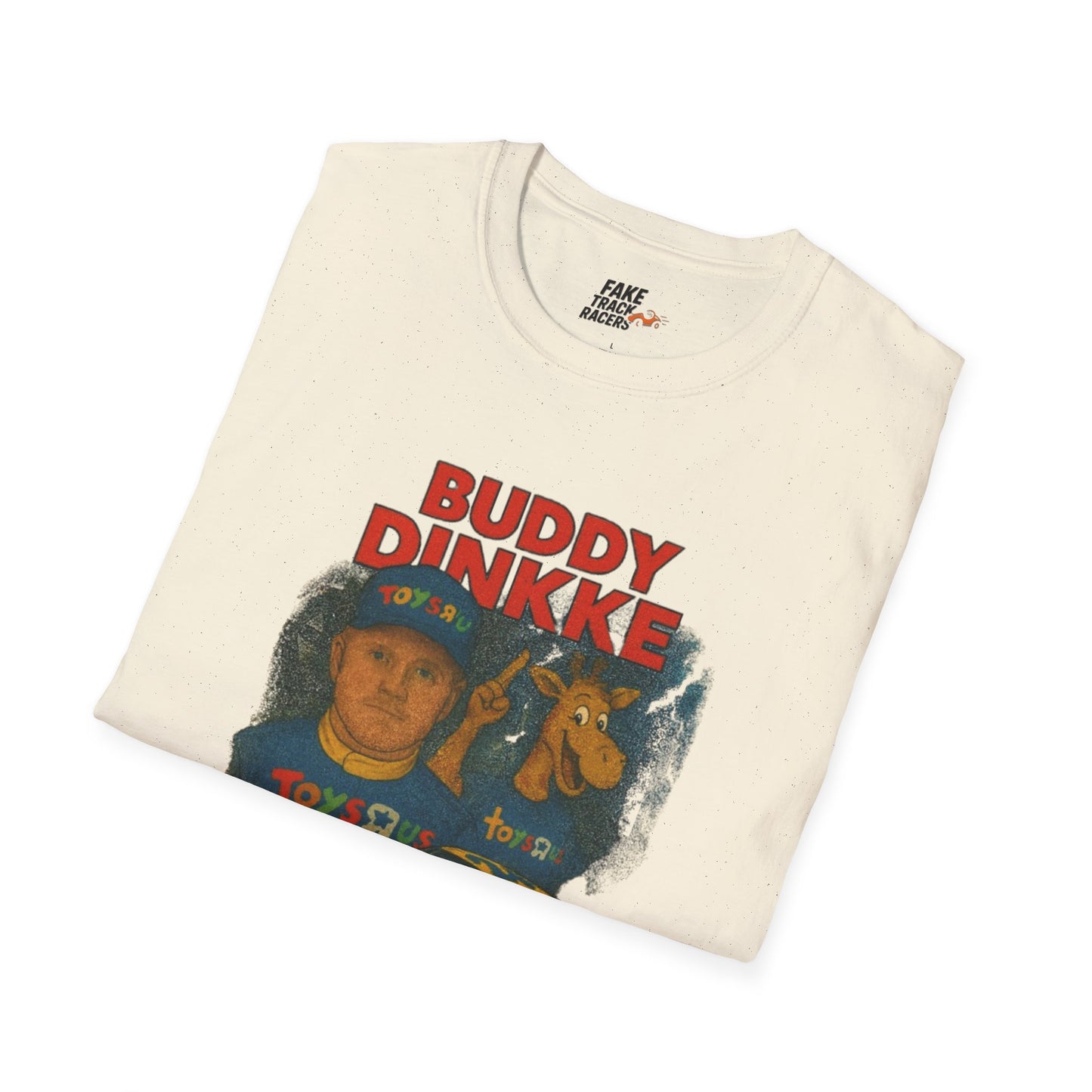 Vintage Style 90s Racing Tee Shirt BUDDY DINKKE Toys R Us Shirt Fake Track Racers