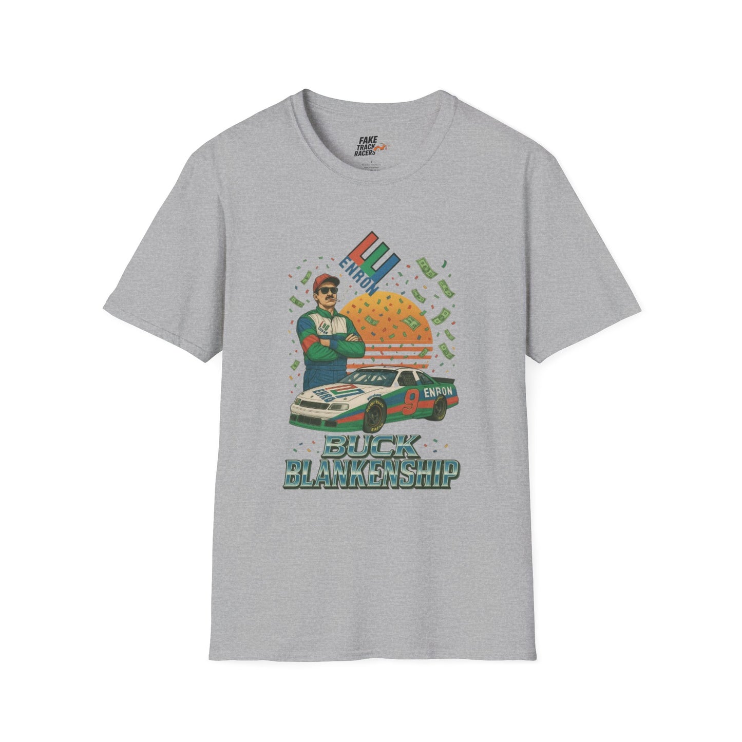 Vintage Style 90s Racing Tee Shirt BUCK BLANKENSHIP Enron Fake Track Racers
