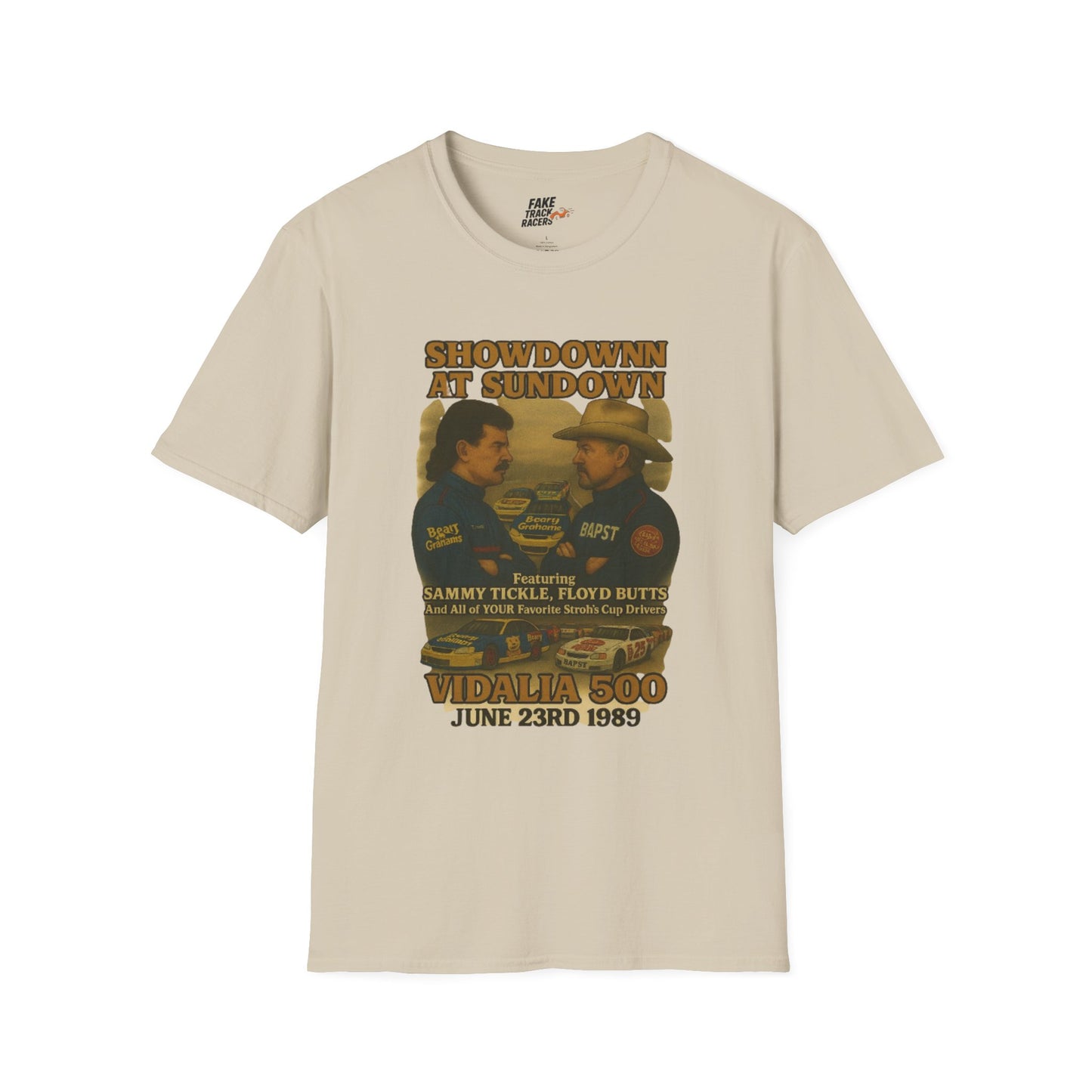 Vintage Style 90s Racing Tee Shirt SHOWDOWN AT SUNDOWN Fake Track Racers
