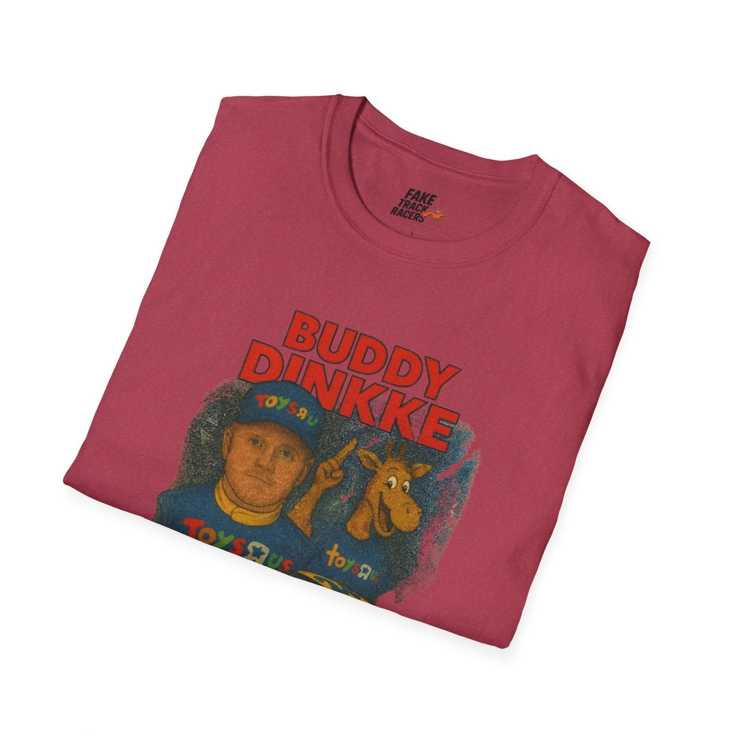 Vintage Style 90s Racing Tee Shirt BUDDY DINKKE Toys R Us Shirt Fake Track Racers