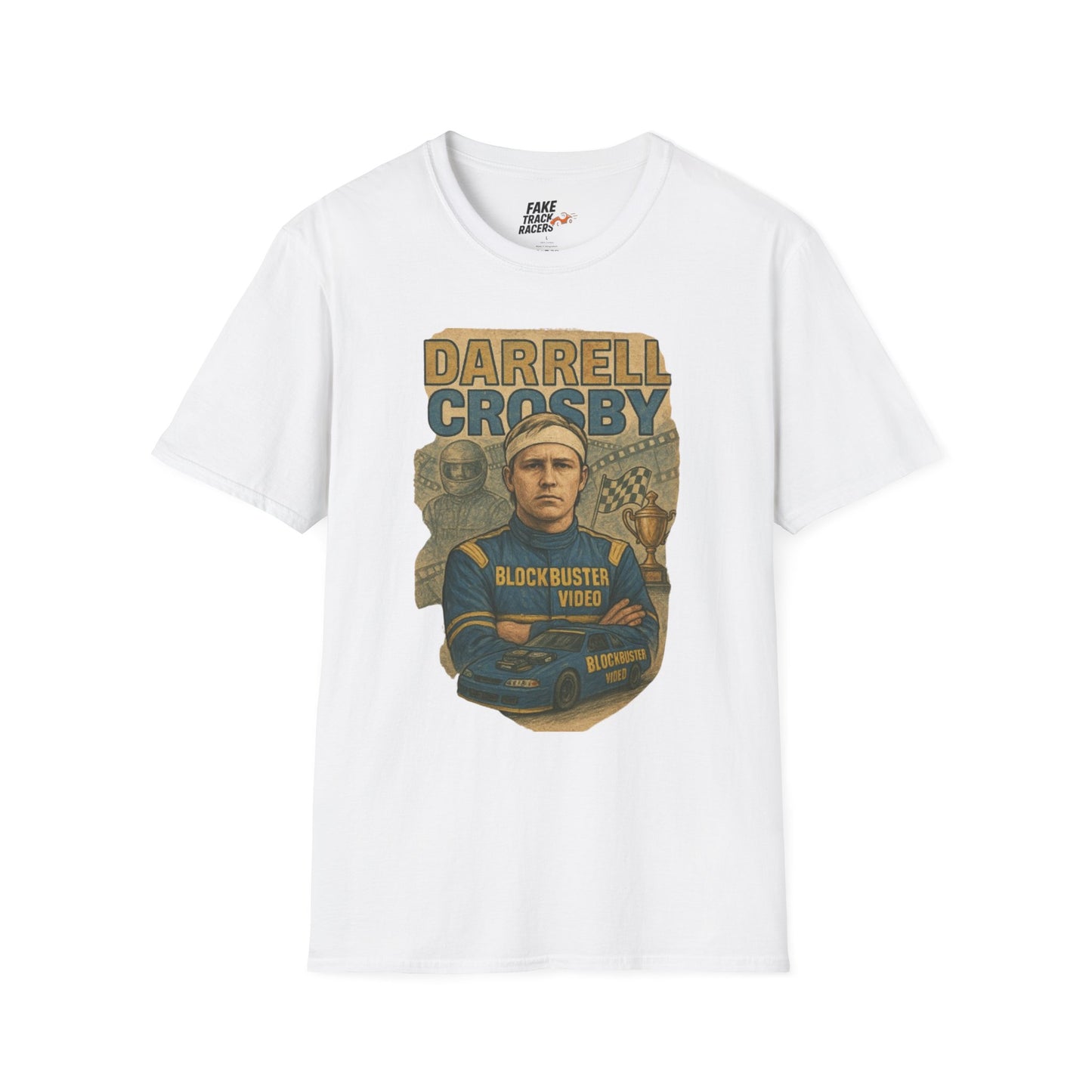 Vintage Style 90s Racing Tee Shirt DARRELL CROSBY Blockbuster Fake Track Racers