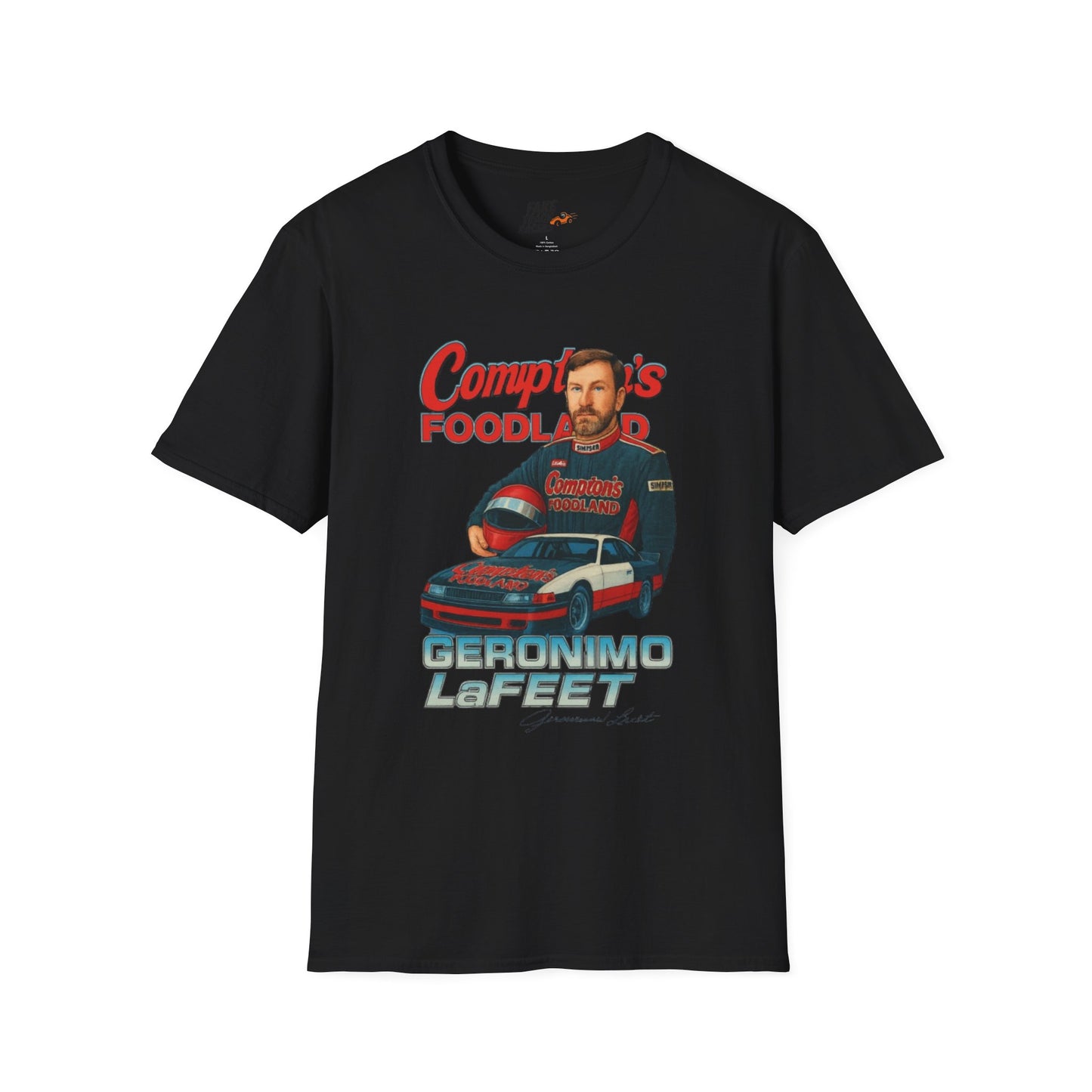Vintage Style 90s Racing Tee Shirt GERONIMO LaFEET Comptons Fake Track Racers