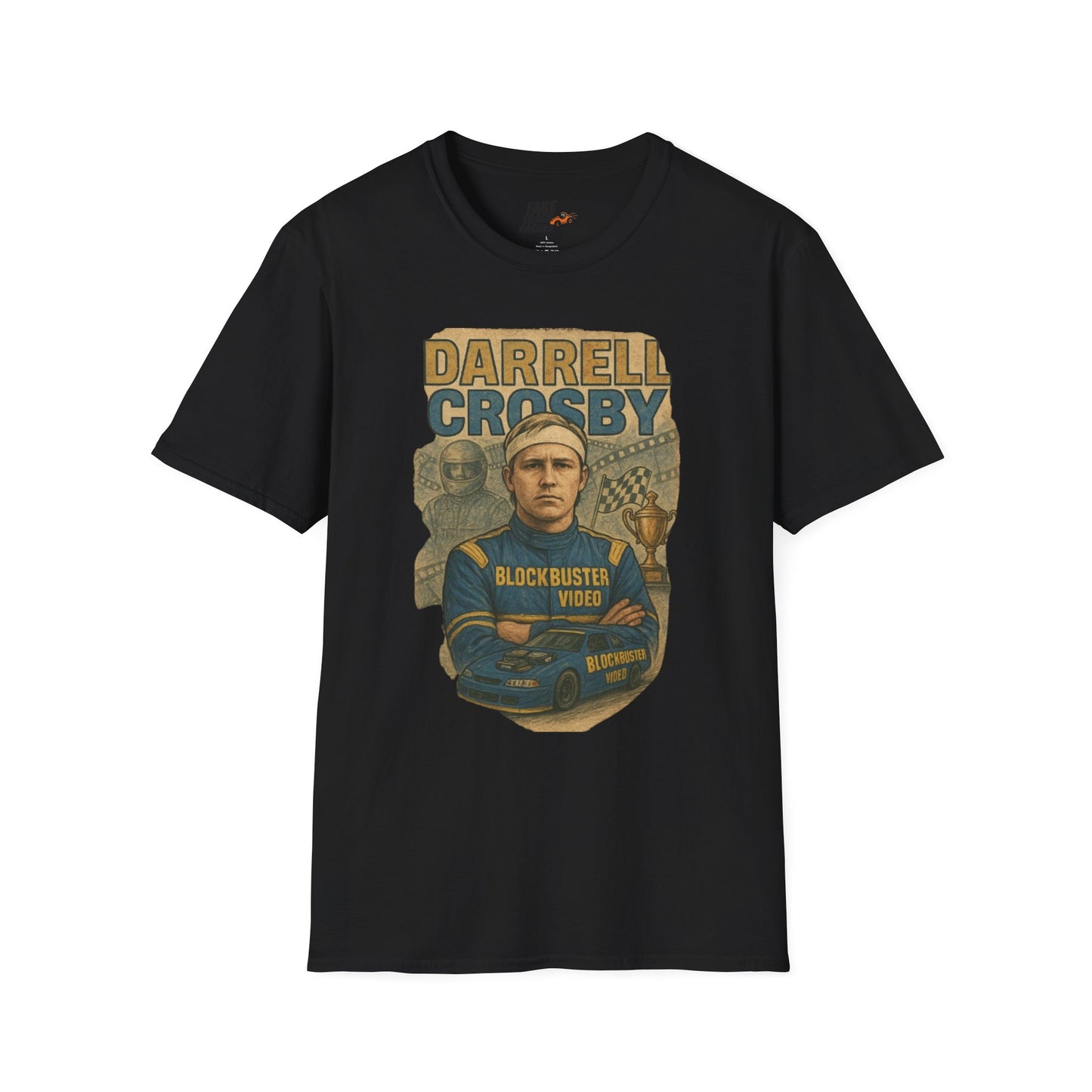 Vintage Style 90s Racing Tee Shirt DARRELL CROSBY Blockbuster Fake Track Racers