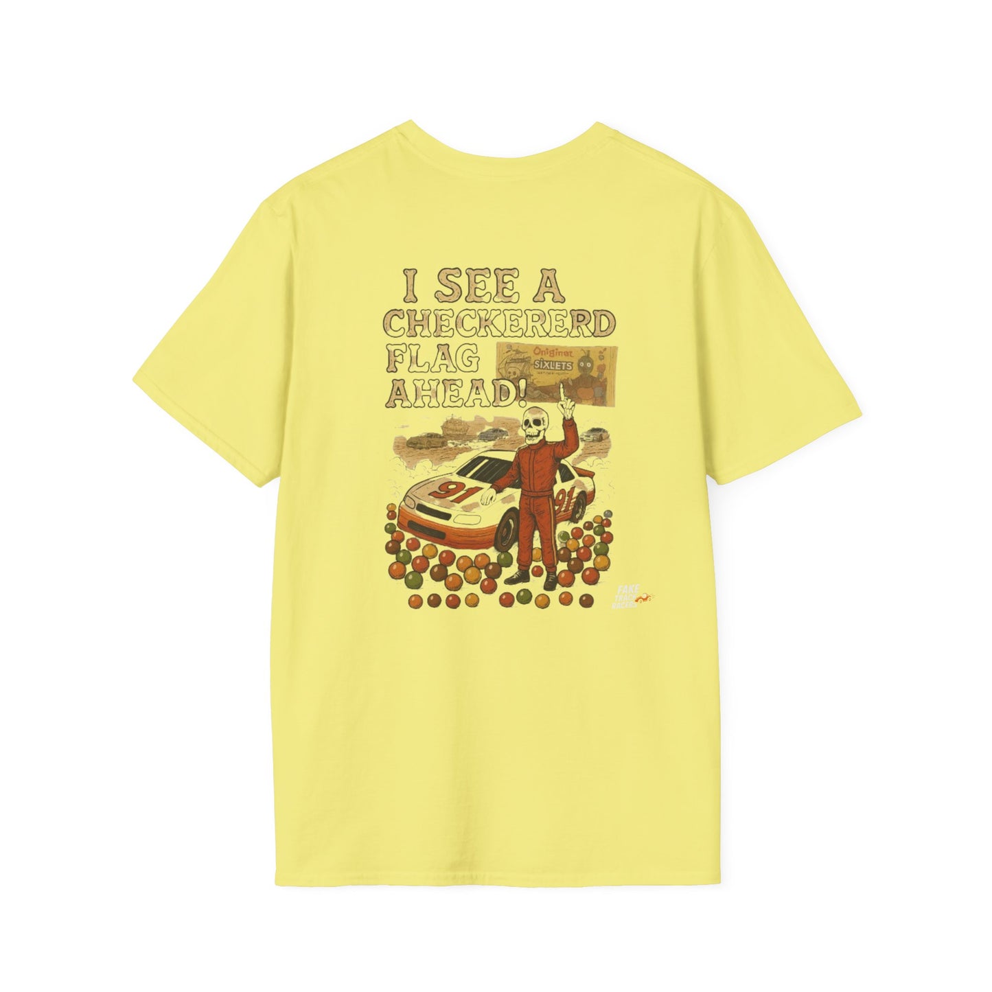 Vintage Style 90s Racing Tee JED NEWMAN Pirate Fake Track Racers