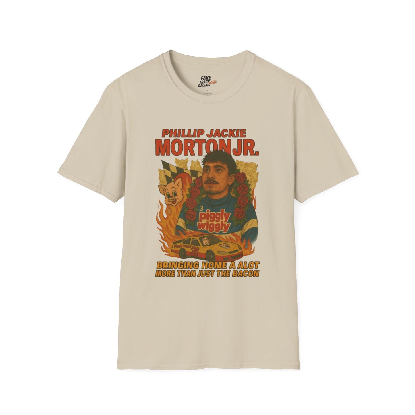 Vintage Style 90s Racing Tee Shirt PHILLIP JACKIE MORTON JR PW Fake Track Racers