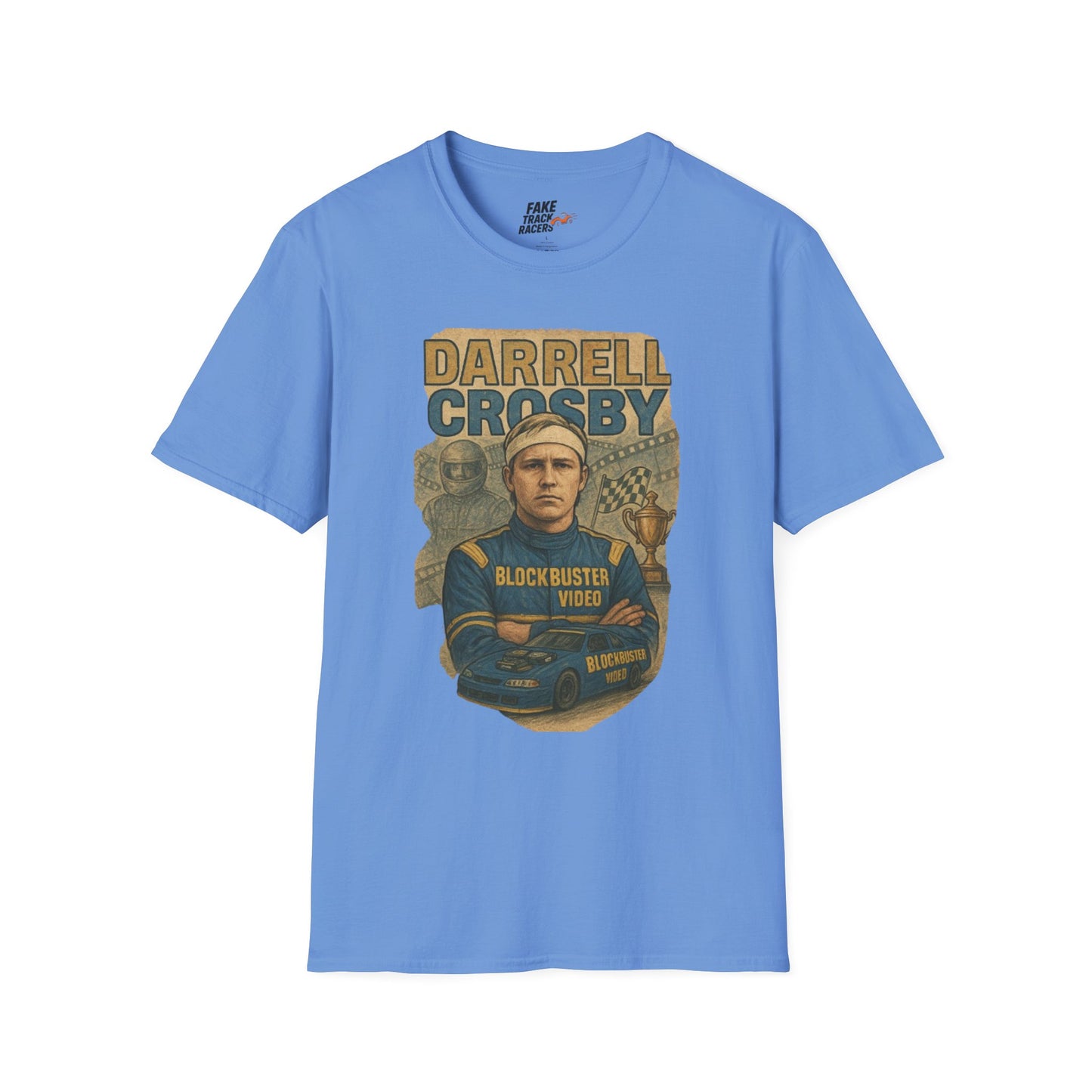 Vintage Style 90s Racing Tee Shirt DARRELL CROSBY Blockbuster Fake Track Racers