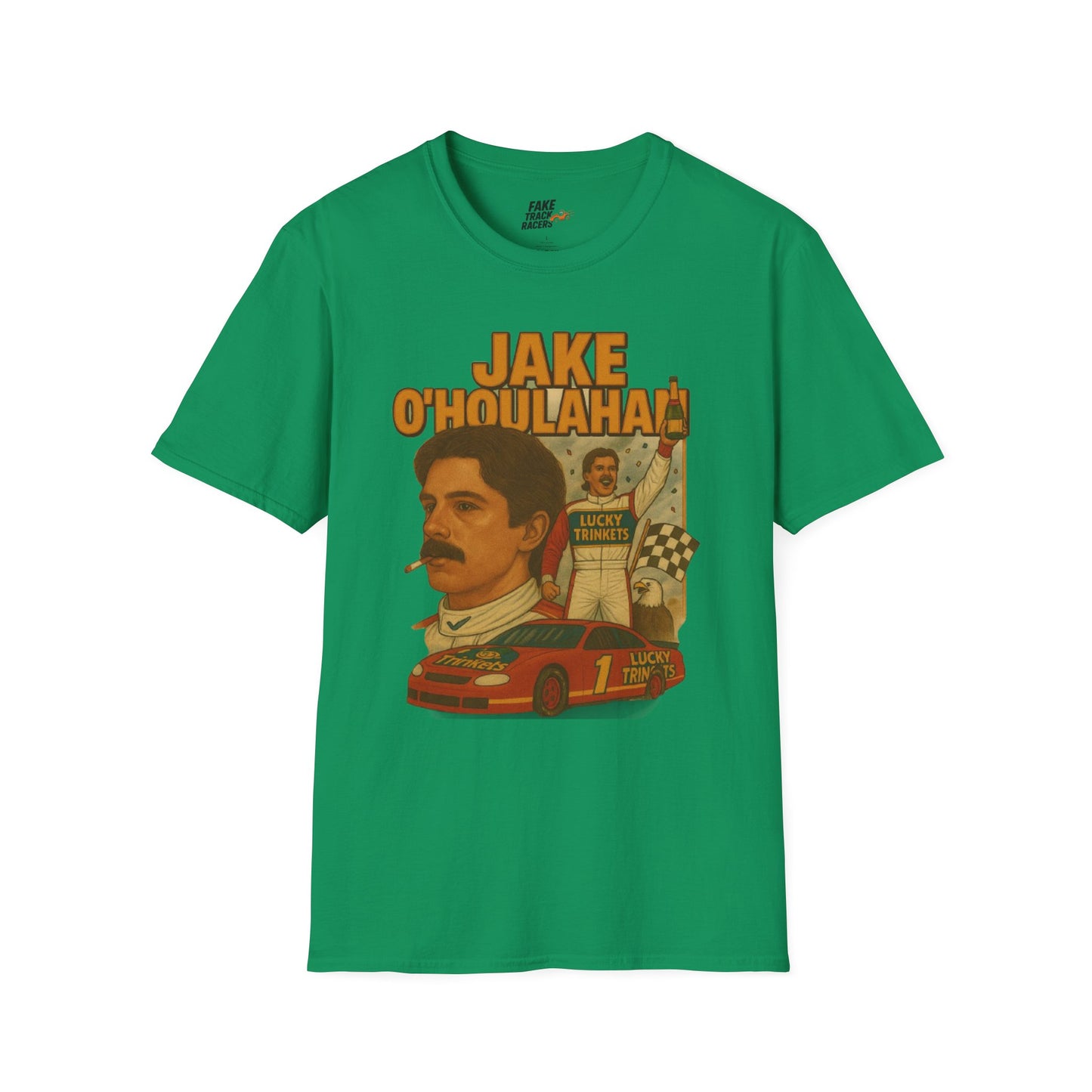 Vintage Style 90s Racing Tee Shirt JAKE OHOULAHAN Lucky Trinkets Fake Track Racers