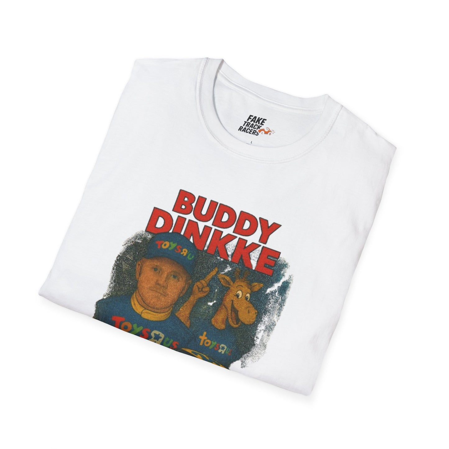 Vintage Style 90s Racing Tee Shirt BUDDY DINKKE Toys R Us Shirt Fake Track Racers